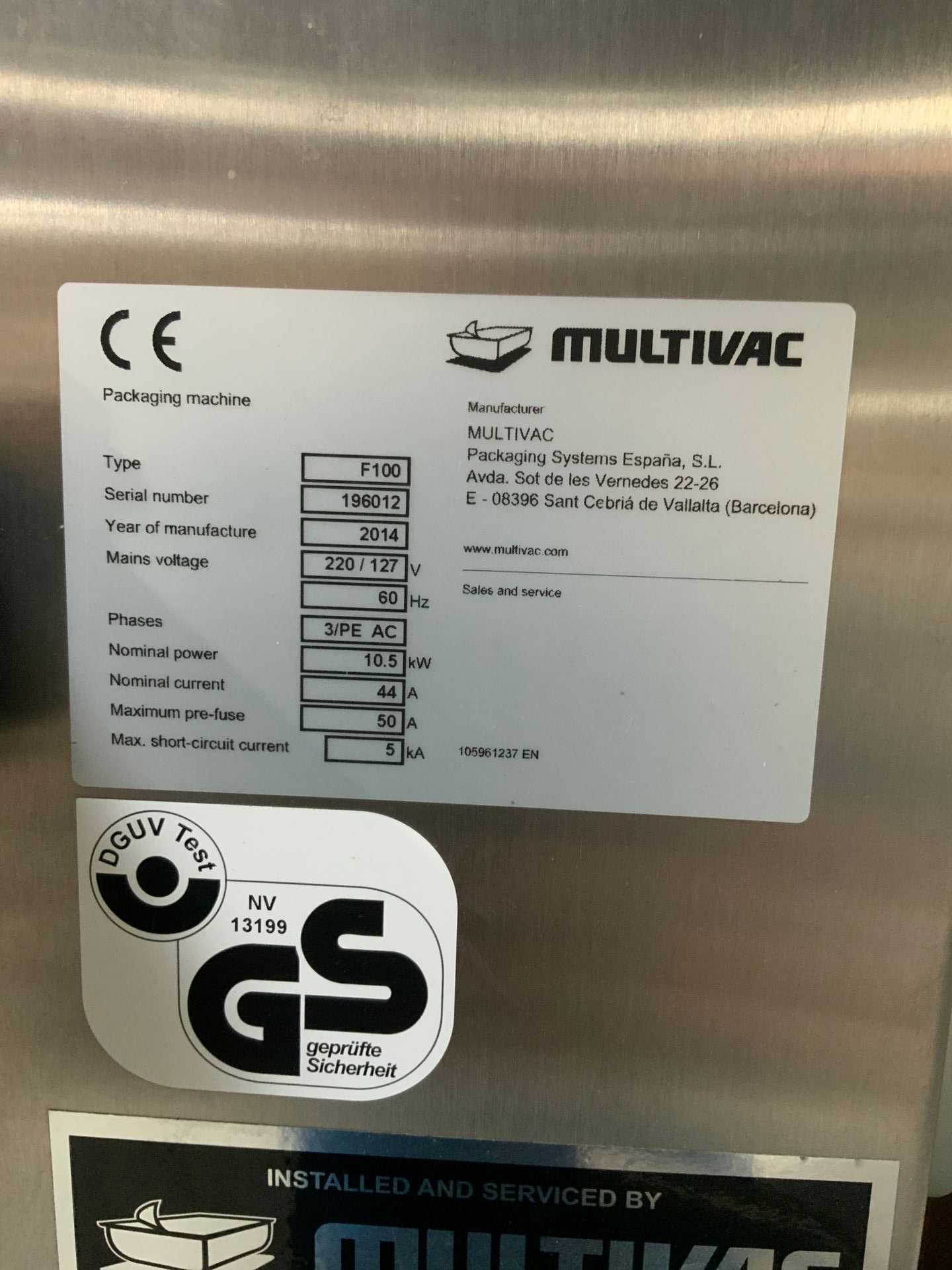 2014 MULTIVAC F100 VACUUM PACKAGING MACHINE - PACKAGING