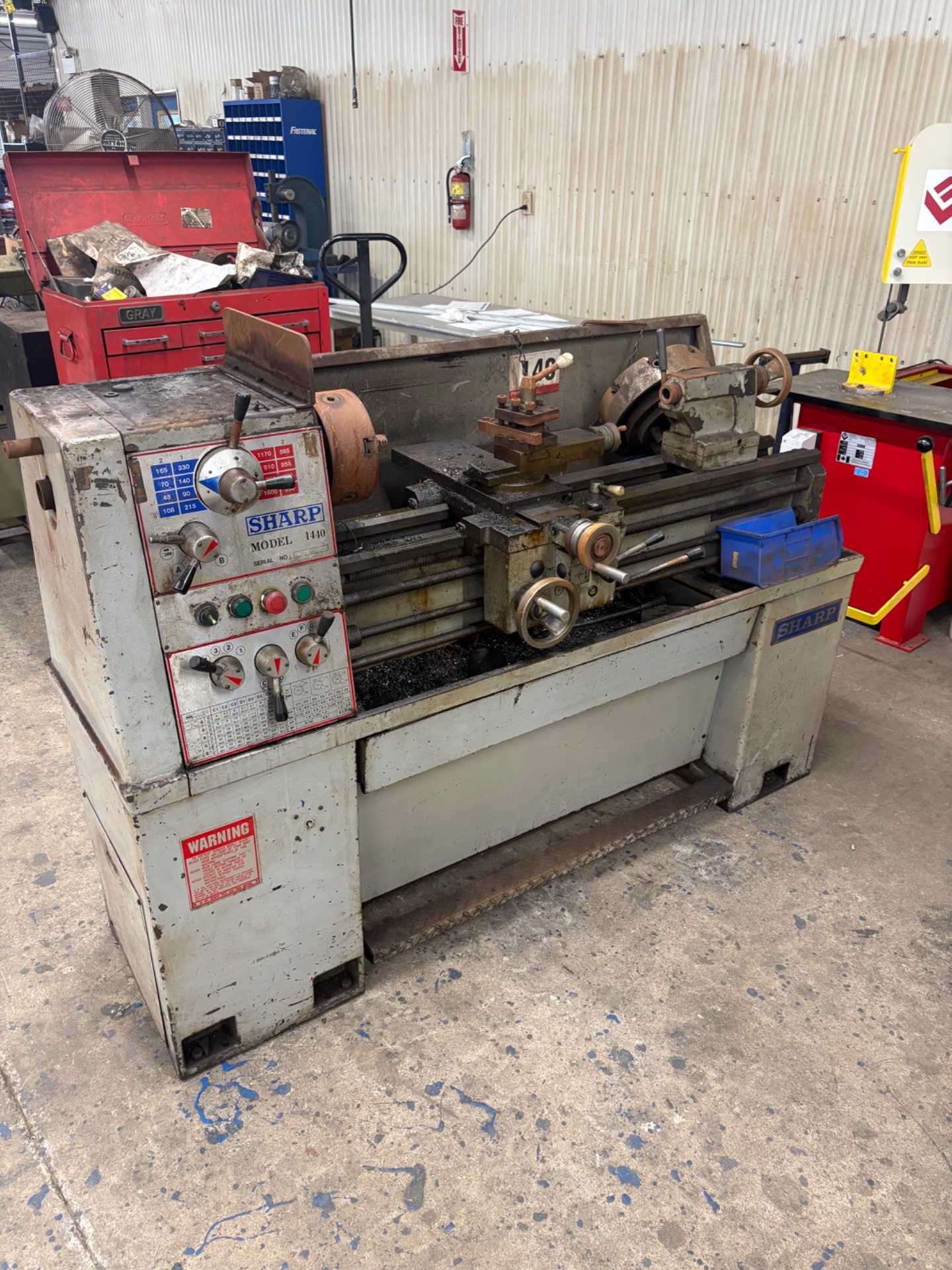 1990 SHARP 1440 MANUAL LATHE, 14IN SWING, 40IN CC, 3HP, 1.5IN BORE, 220/440V - MANUAL LATHES