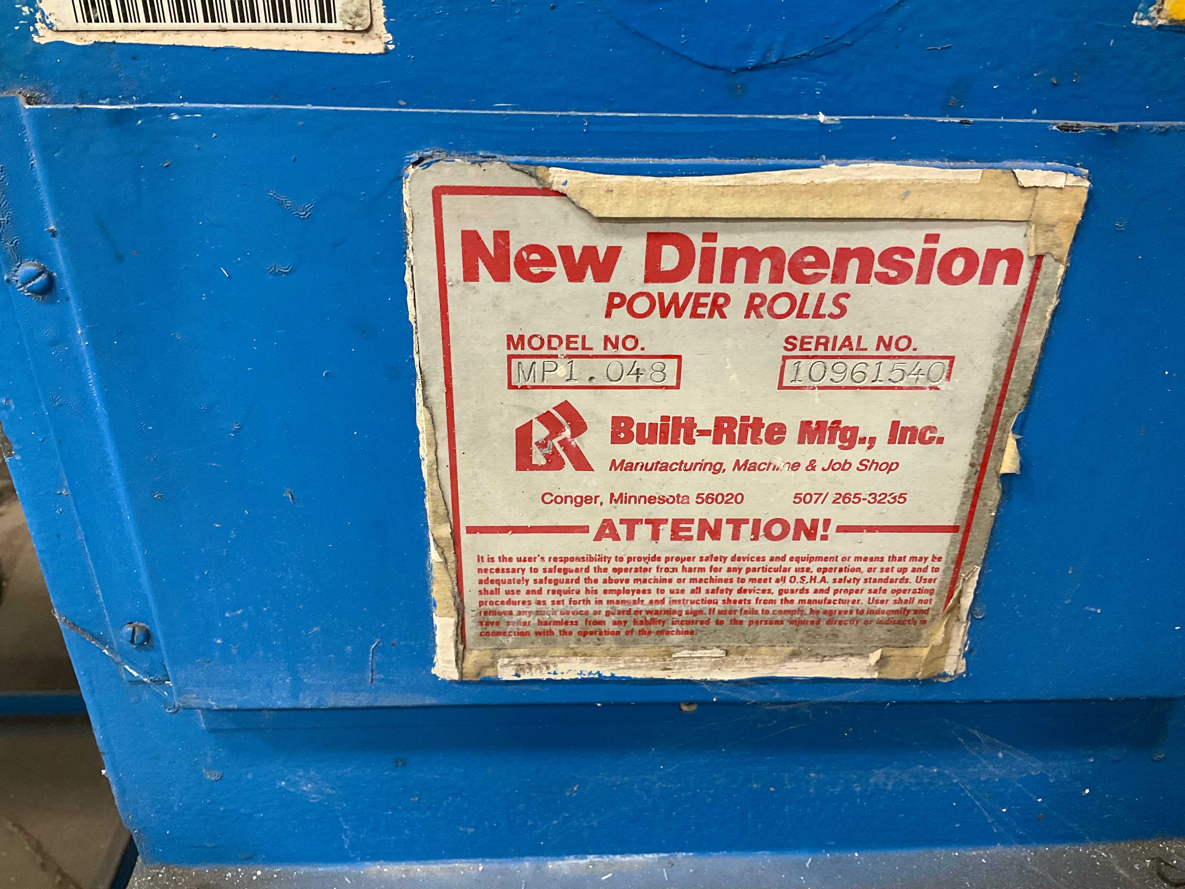 NEW DIMENSION MP1.048 POWER PINCH ROLLER - SHEET METAL & PLATE EQUIPMENT