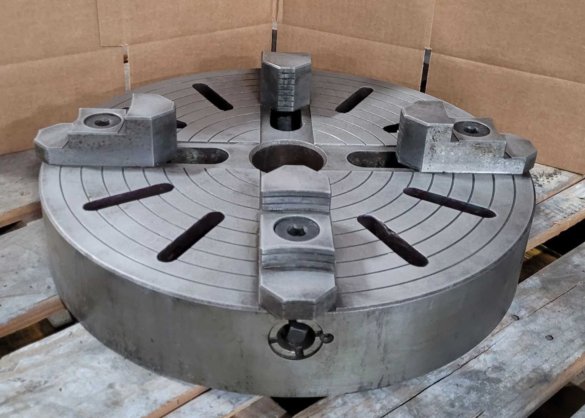 CMEC 4 JAW LATHE CHUCK, 19-3/4IN OVERALL DIAMETER, 3IN CENTER HOLE, D1-8 BACK - MACHINE TOOLING
