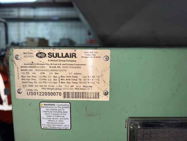 2022 SULLAIR SN5509/A/SUL/460/60/YD/STS STATIONARY AIR COMPRESSOR - undefined