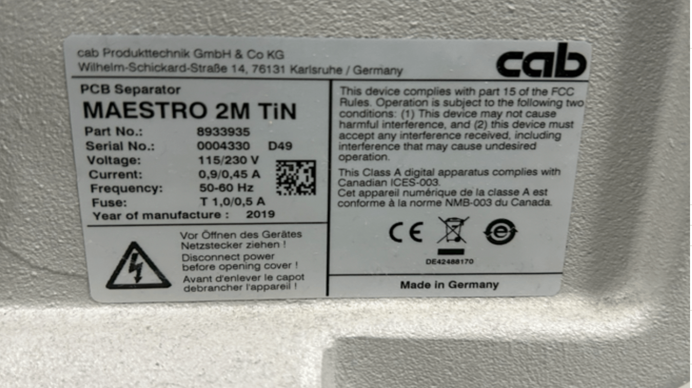 2019 CAB TECHNOLOGIES MAESTRO 2M TIN DEPANELING MACHINE - 