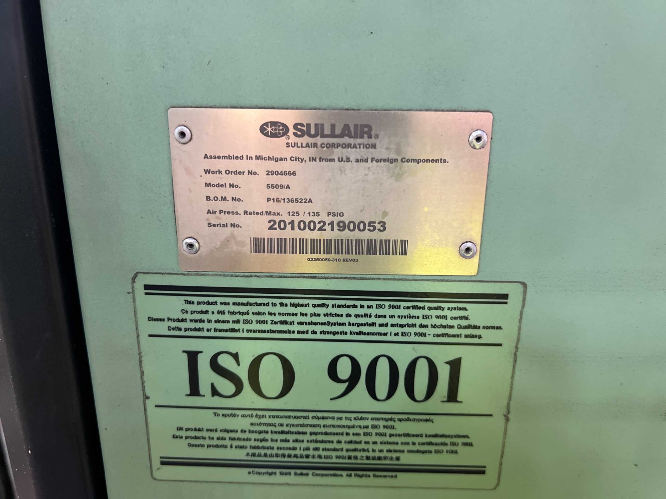SULLAIR 5509/A STATIONARY AIR COMPRESSOR - STATIONARY AIR COMPRESSOR