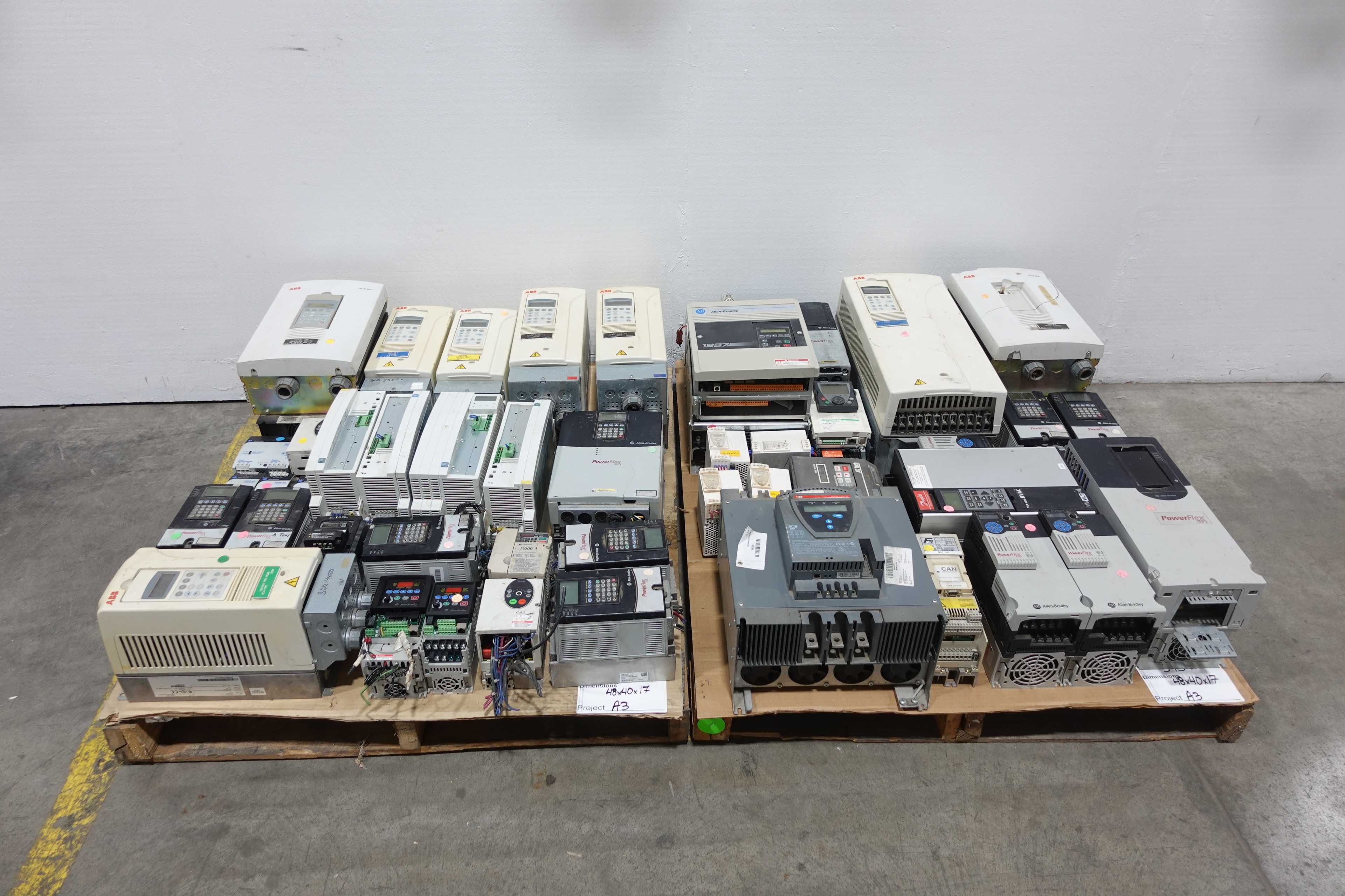 2 PALLETS OF ASSORTED MOTOR DRIVES AND STARTERS, ABB, DANFOSS, LENZE, AB - MOTOR DRIVES