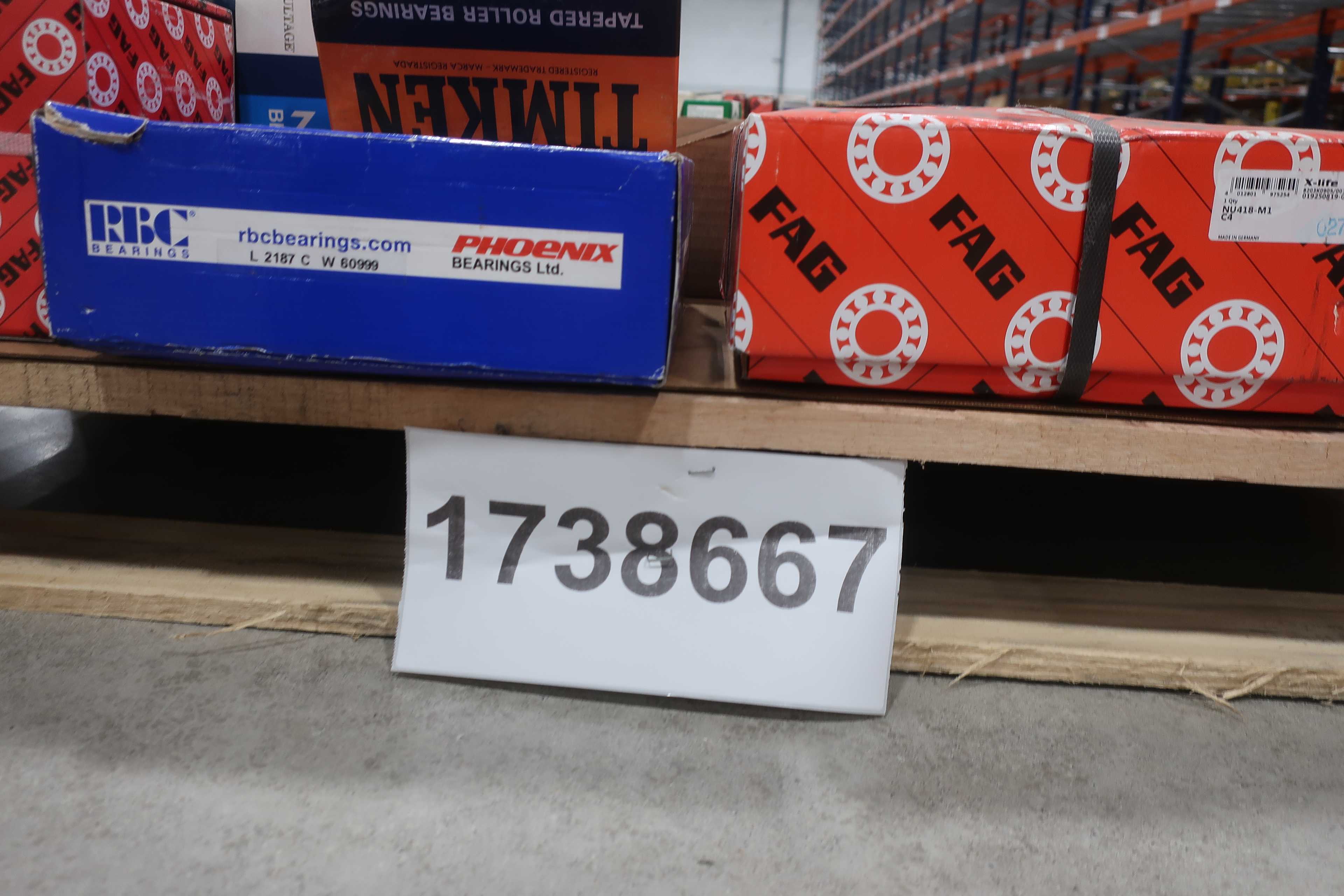 SKU 1738667 - PALLET OF ASSORTED BEARINGS, RBC, FAG, NSK, RHP, ASAHI, TIMKEN, SNR, INA, KOYO - BEARINGS