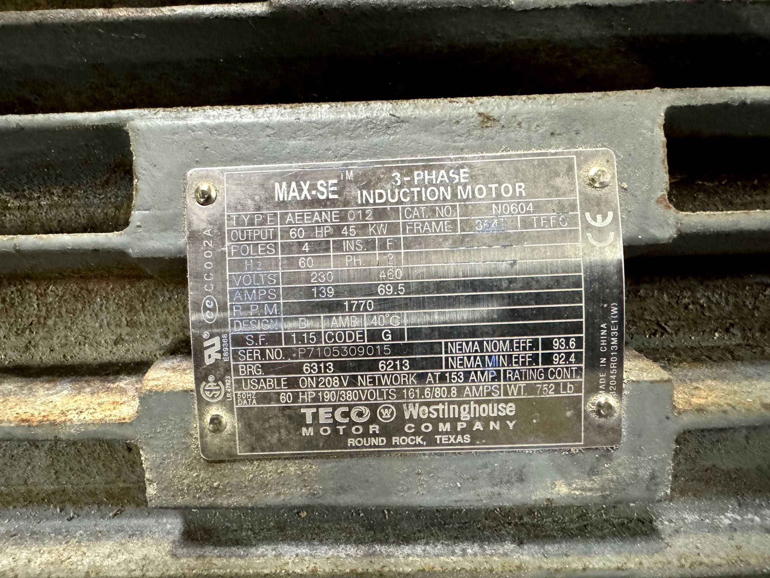 TECO WESTINGHOUSE AEEANE 012 AC MOTOR - AC MOTOR