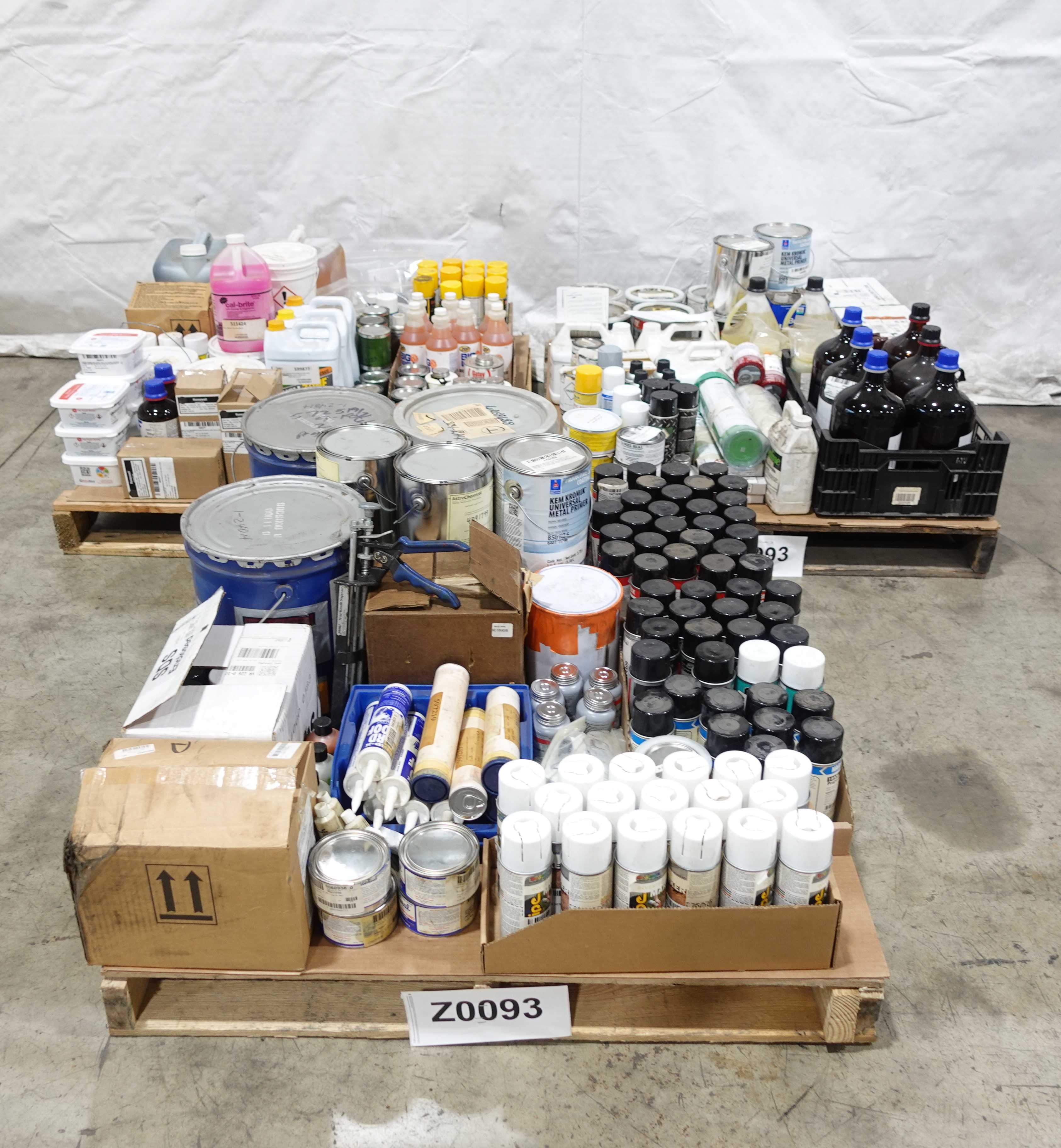 3 PALLETS OF ASSORTED OIL, LUBRICANTS, CLEANERS, PAINT, AND SEALANTS - MISCELLANEOUS
