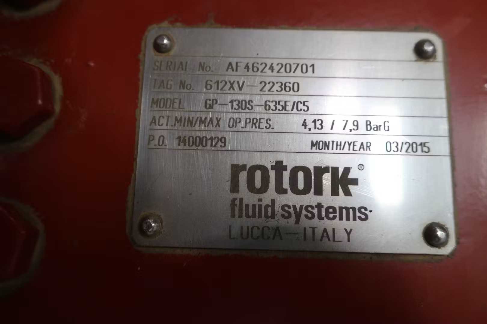 SKU 1761382 - ROTORK GP-130S-635E/C5 PNEUMATIC RANGE SCOTCH YOKE ACTUATOR 7.9BAR - PNEUMATIC VALVE ACTUATORS