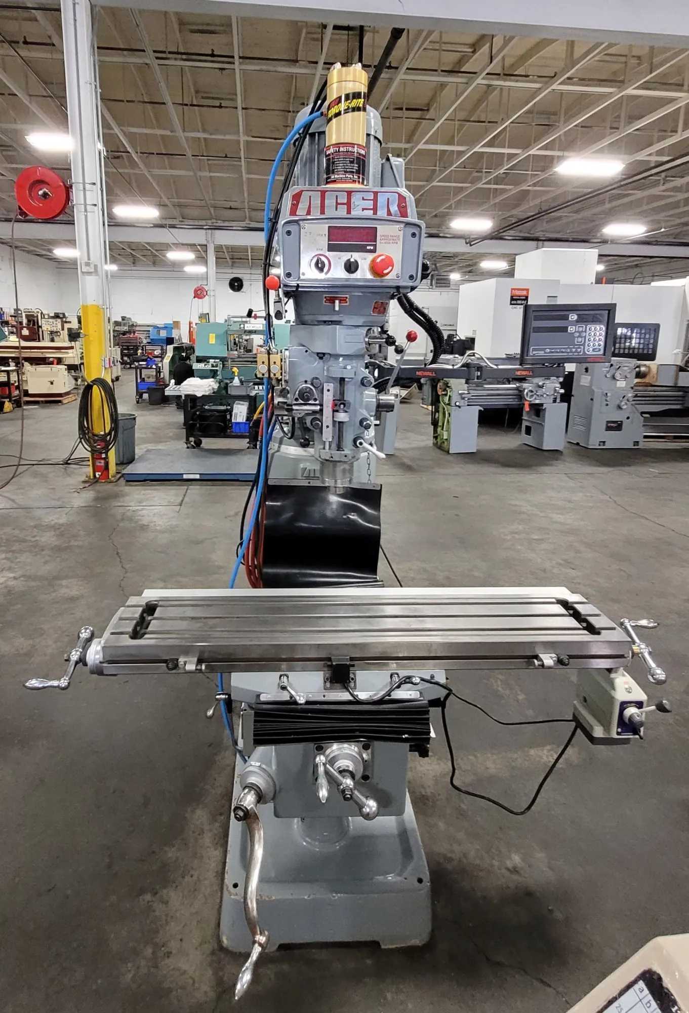 2017 ACER E-MILL 3VS-II VERTICAL MILL, 3HP, 9X49 TABLE, NEWALL DP700 2-AXIS DRO, 4500 RPM - VERTICAL MILLING MACHINES
