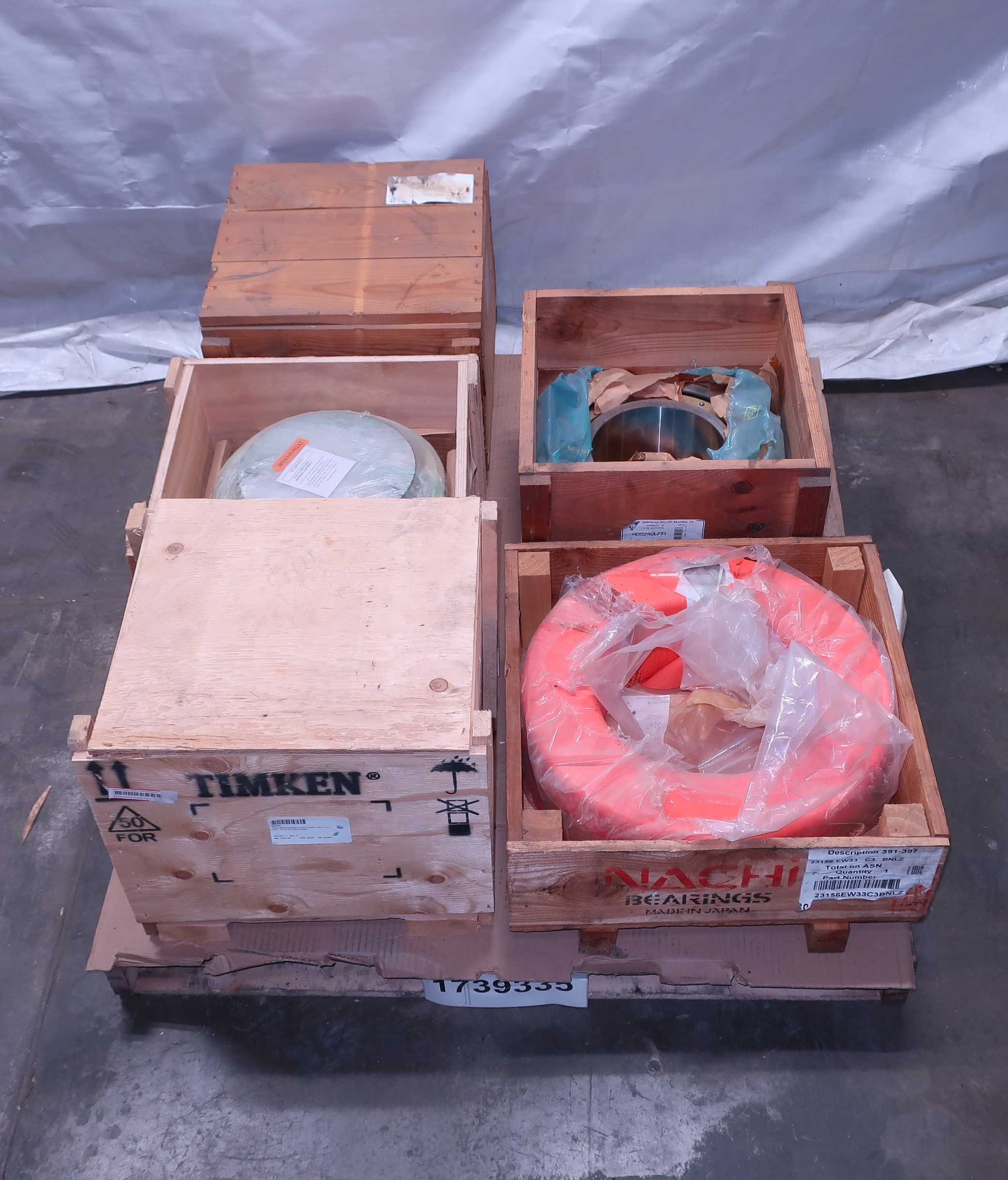 SKU 1739335 - PALLET OF ASSORTED BEARINGS, TIMKEN, NACHI, AMERICAN ROLLER BEARING CO. - BEARINGS