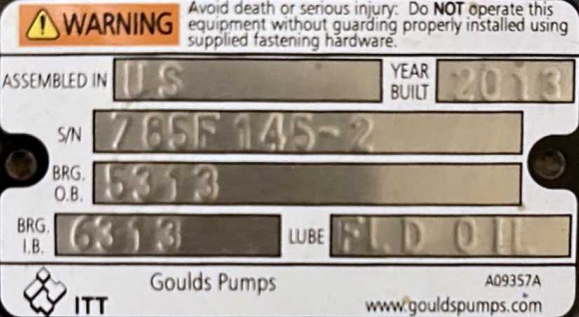 2013 GOULDS 3196 4X6X10H CENTRIFUGAL PUMP - PUMP & MOTOR ASSEMBLY