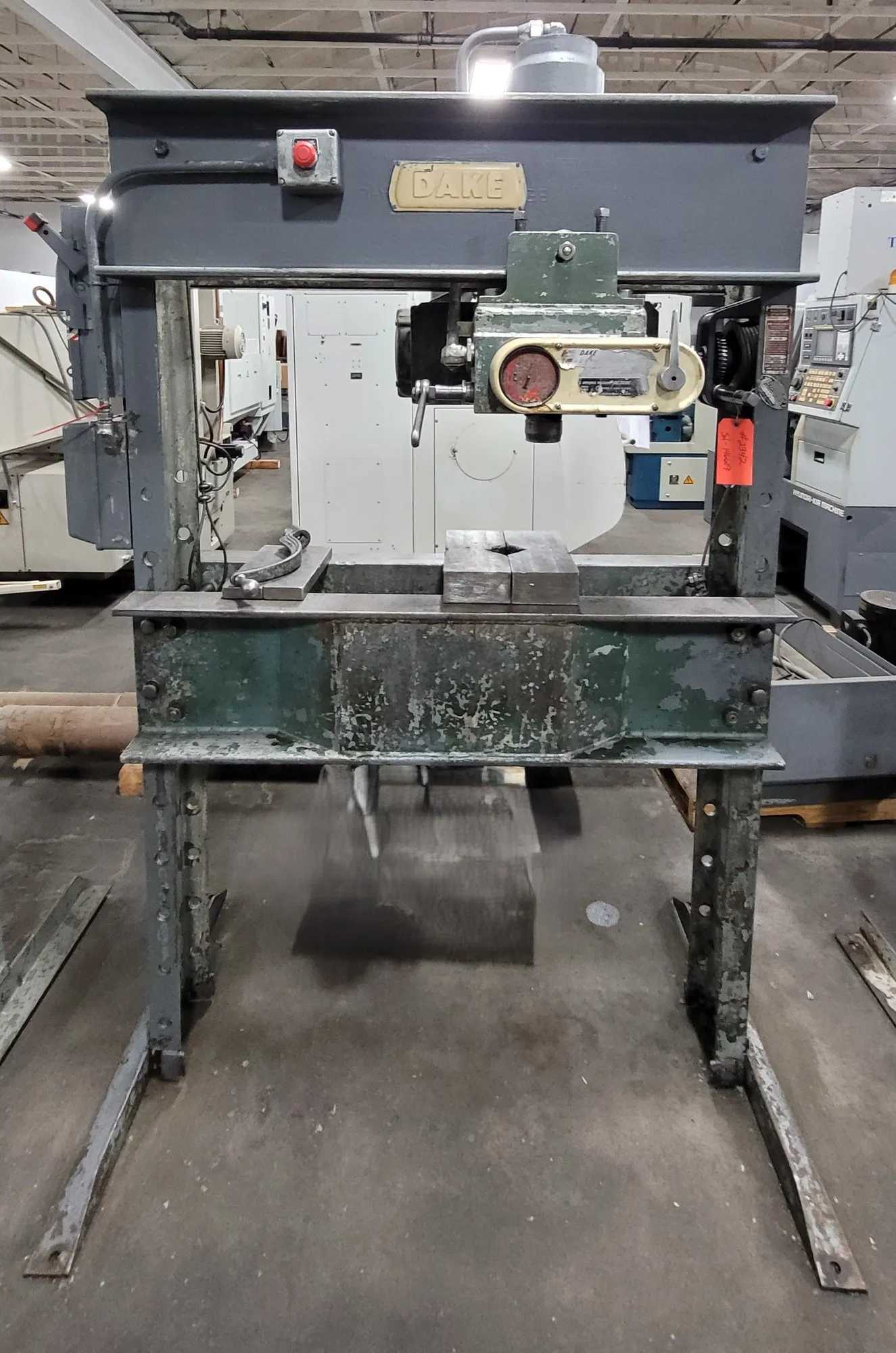 DAKE 5-075 ELEC-DRAULIC I H-FRAME PRESS, 75-TON, 2 HP, 10" RAM TRAVEL, 44" BETWEEN UPRIGHTS - HYDRAULIC PRESSES