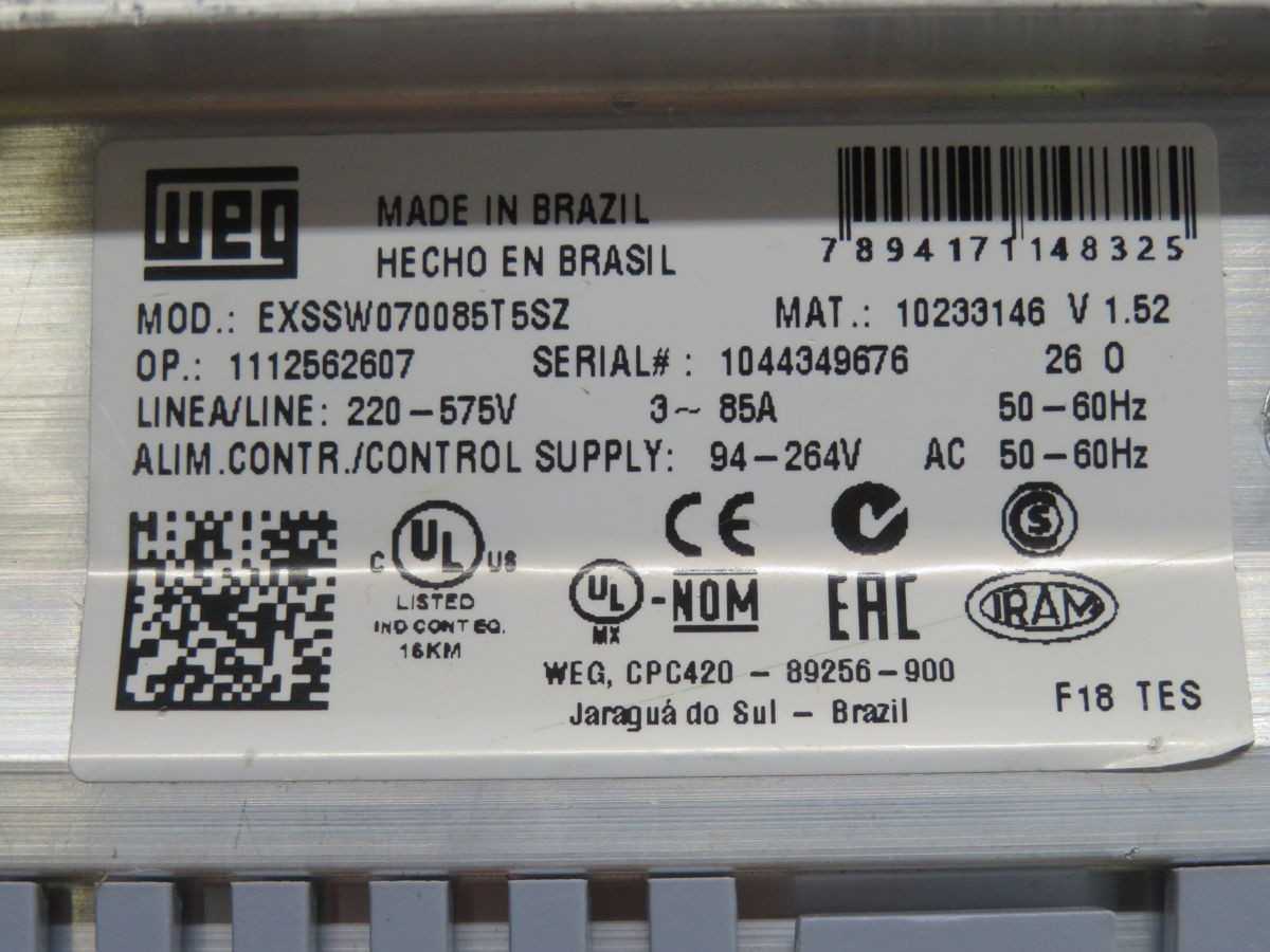WEG SSW070085T5SZ Industrial Grade SSW07 Series Compact Starter T268861 - MOTOR STARTERS