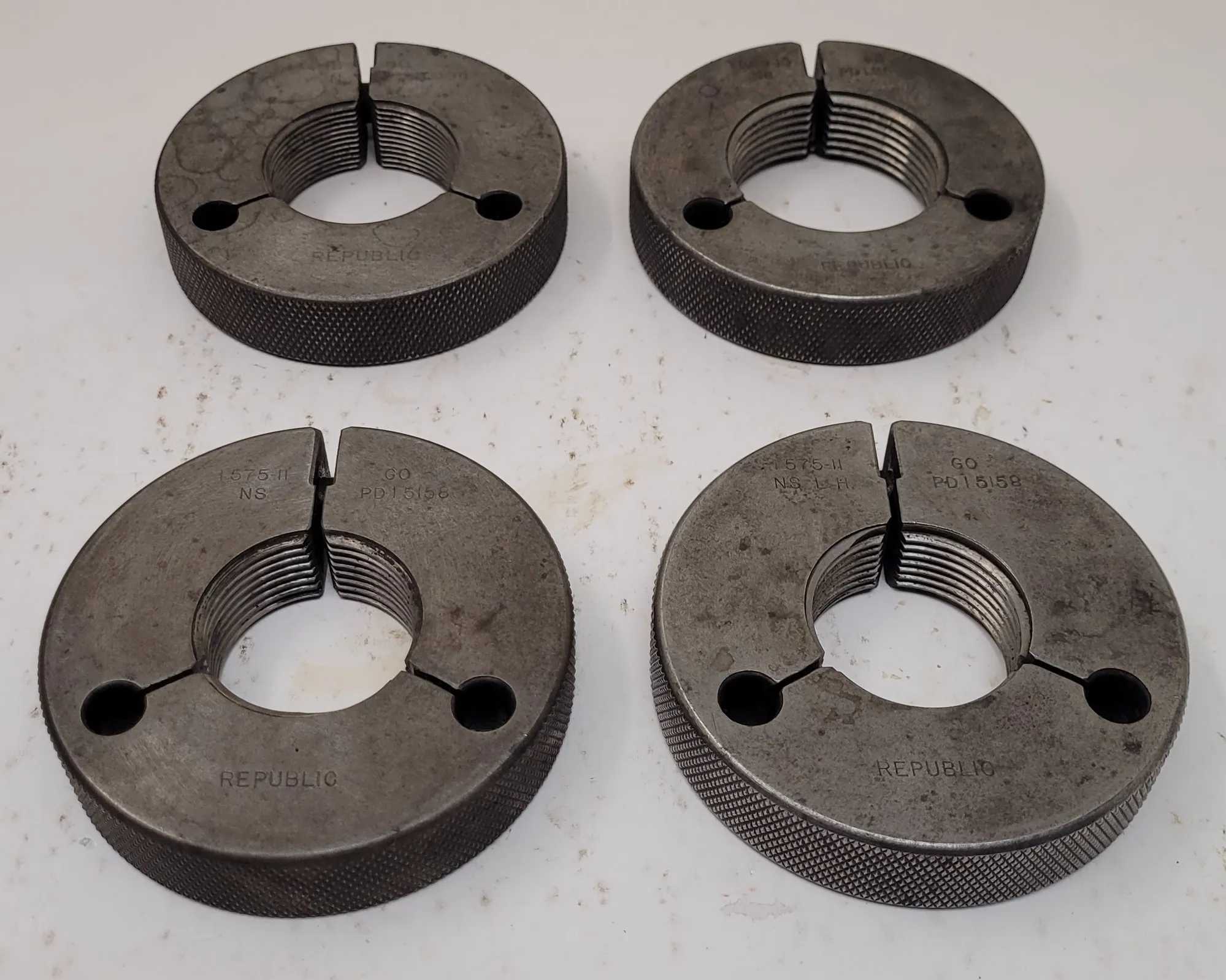 REPUBLIC THREAD RING GAUGES – GO – VARIOUS SIZES – SET OF 4 - MACHINE TOOLING