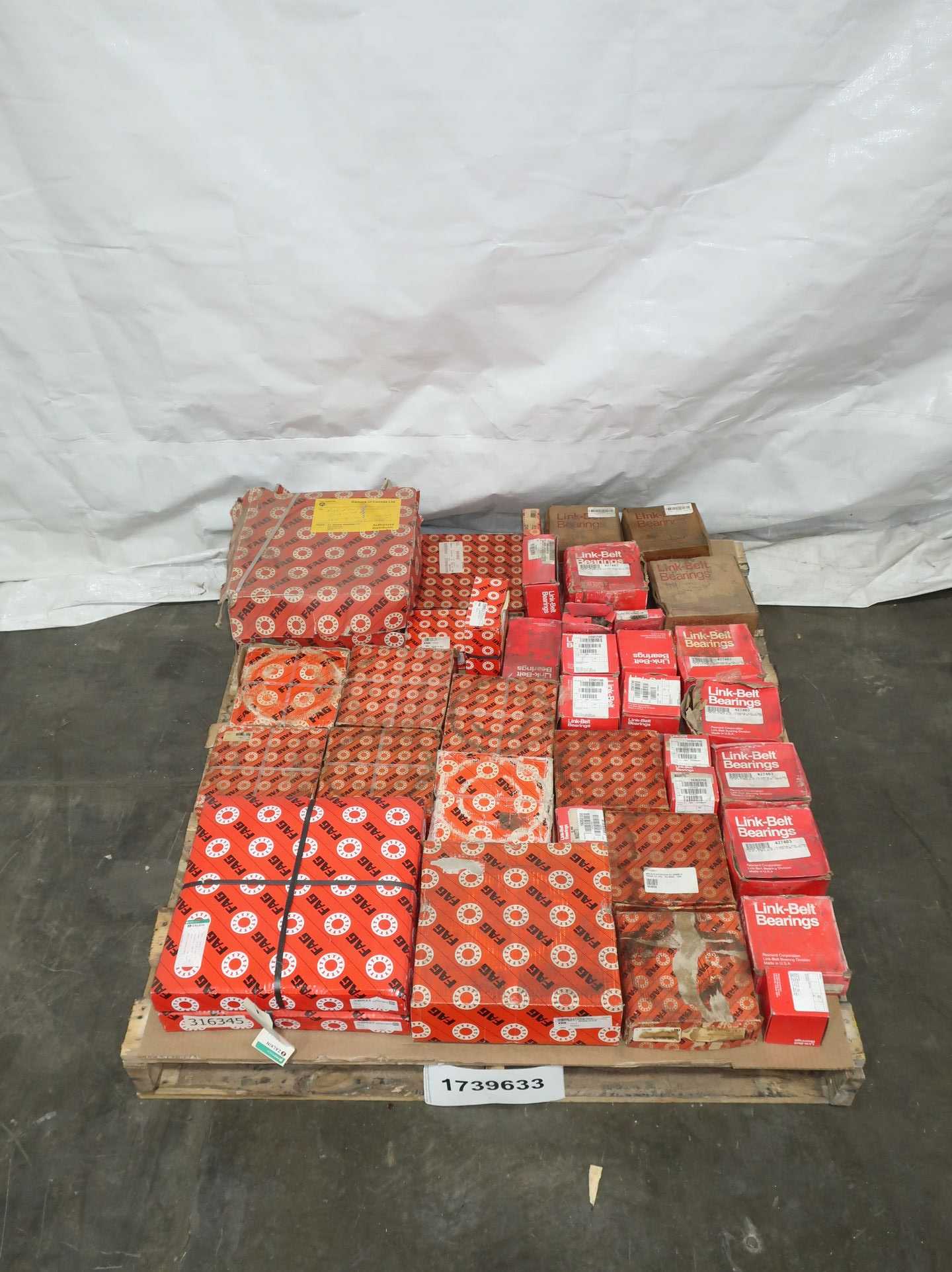 SKU 1739633 - PALLET OF ASSORTED BEARINGS, FAG AND LINK BELT, ROLLER, BALL, MOUNTED SKU 1739633 - PALLET OF ASSORTED BEARINGS, FAG AND LINK BELT, ROLLER, BALL, MOUNTED