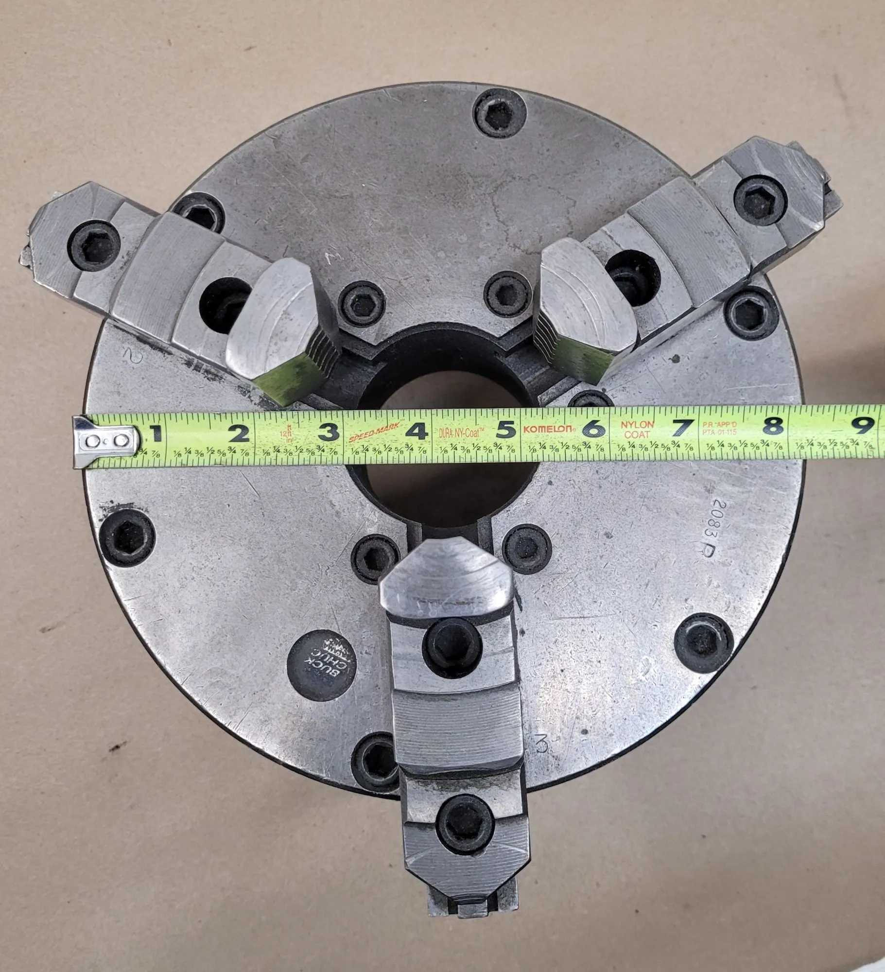 BUCK 2083R LATHE CHUCK, 8" 3-JAW, D1-6 BACK PLATE, 2.25" BORE, 6 PINS, INCLUDES CHUCK KEY - MACHINE TOOLING