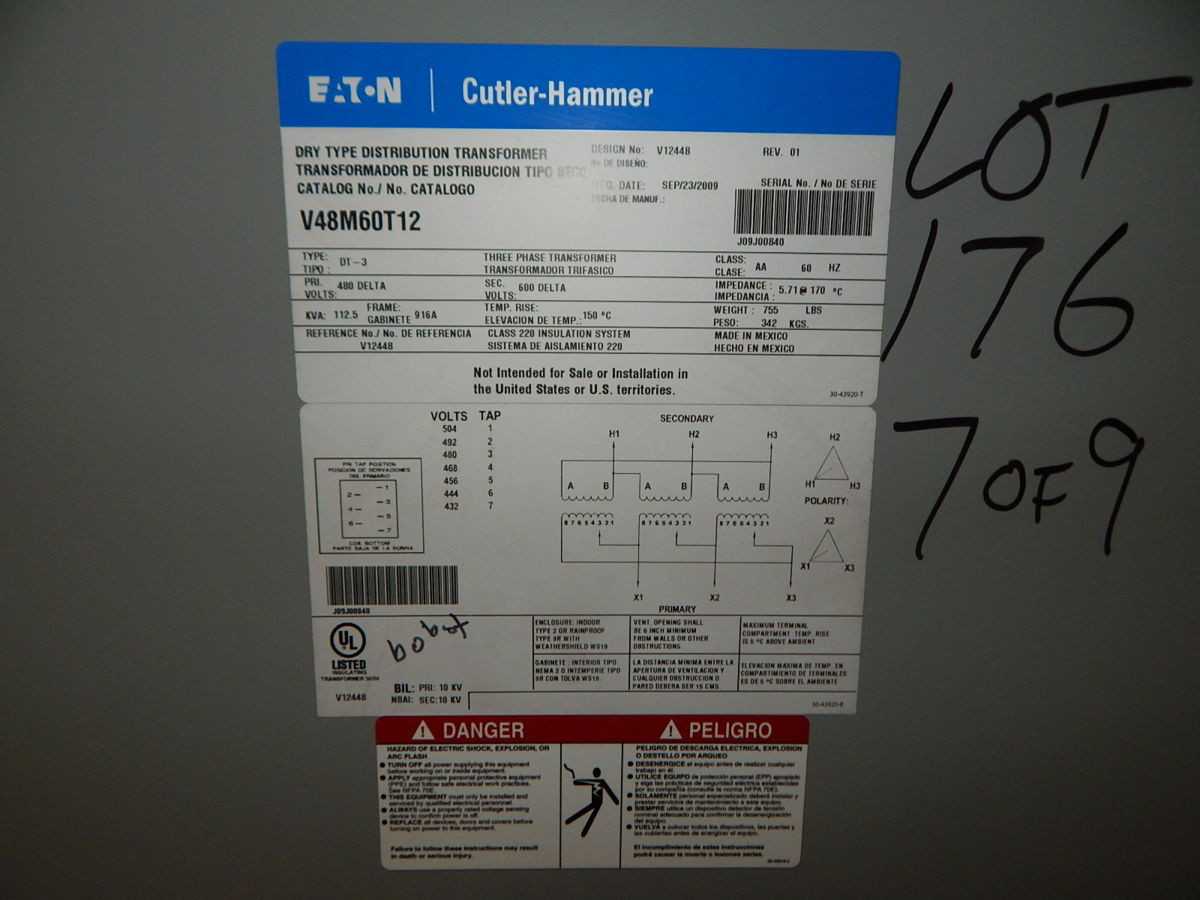 EATON V48M60T12 TRANSFORMER, 112.5 KVA, 3-PHASE, 480V PRI, 208Y/120V SEC, 60 HZ, 220C INS, NEMA 3R - DRY TRANSFORMERS