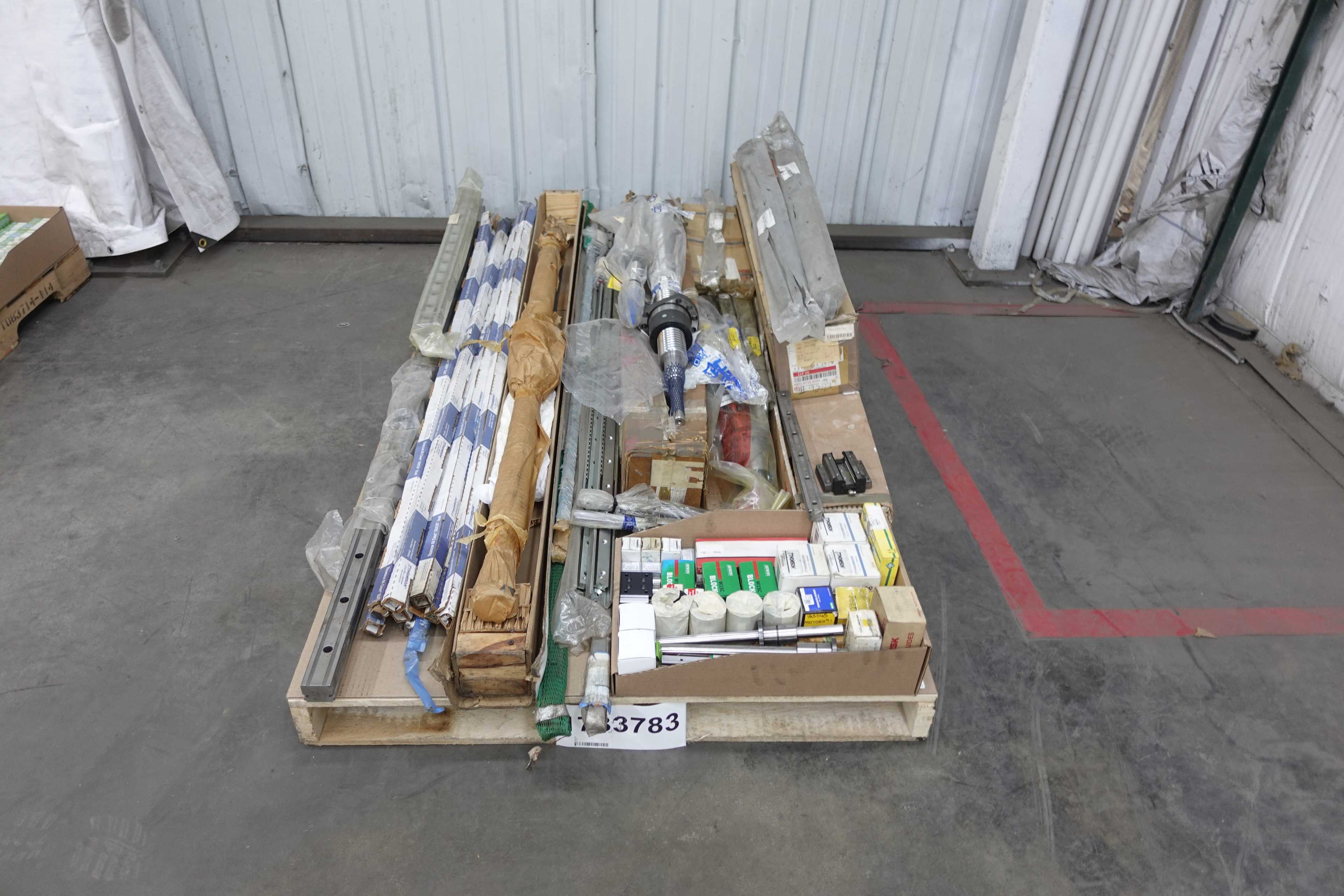 SKU 1733783 - PALLET OF ASSORTED LINEAR BEARINGS, RAILS, GIDES AND BALL SCREW ASSEMBLIES - 