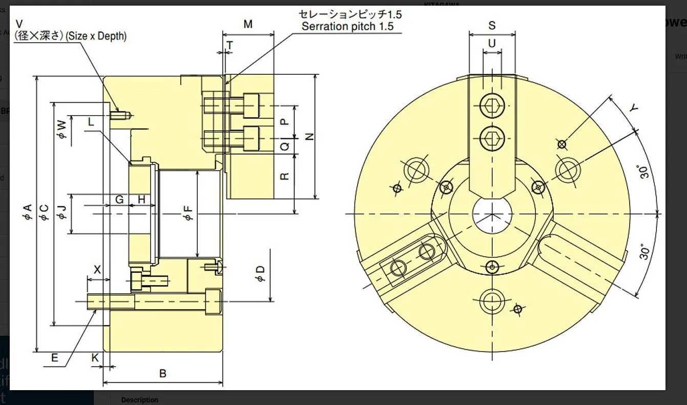 KITAGAWA BB206 - 6" 3 JAW POWER CHUCK, SUPER LARGE BORE, 6000 MAX RPM - MACHINE TOOLING