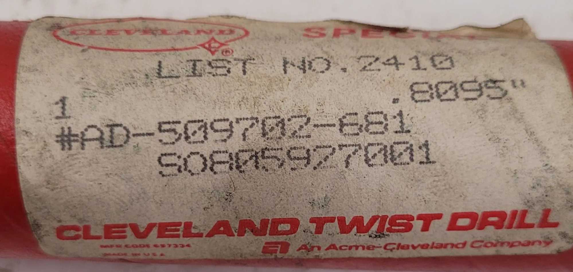 CLEVELAND TWIST DRILL .8095" DRILL BIT - MT3 SHANK, 2 FLUTES - MACHINE TOOLING
