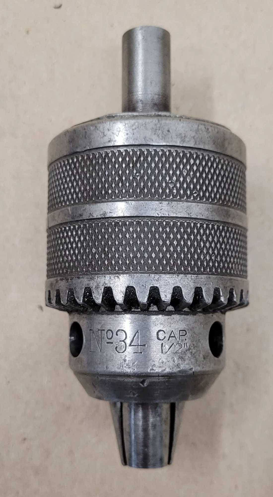 JACOBS NO. 34 DRILL CHUCK, 0"-1/2" CAPACITY, 1/2" X 1" STRAIGHT SHANK, K3 KEY INCLUDED - MACHINE TOOLING
