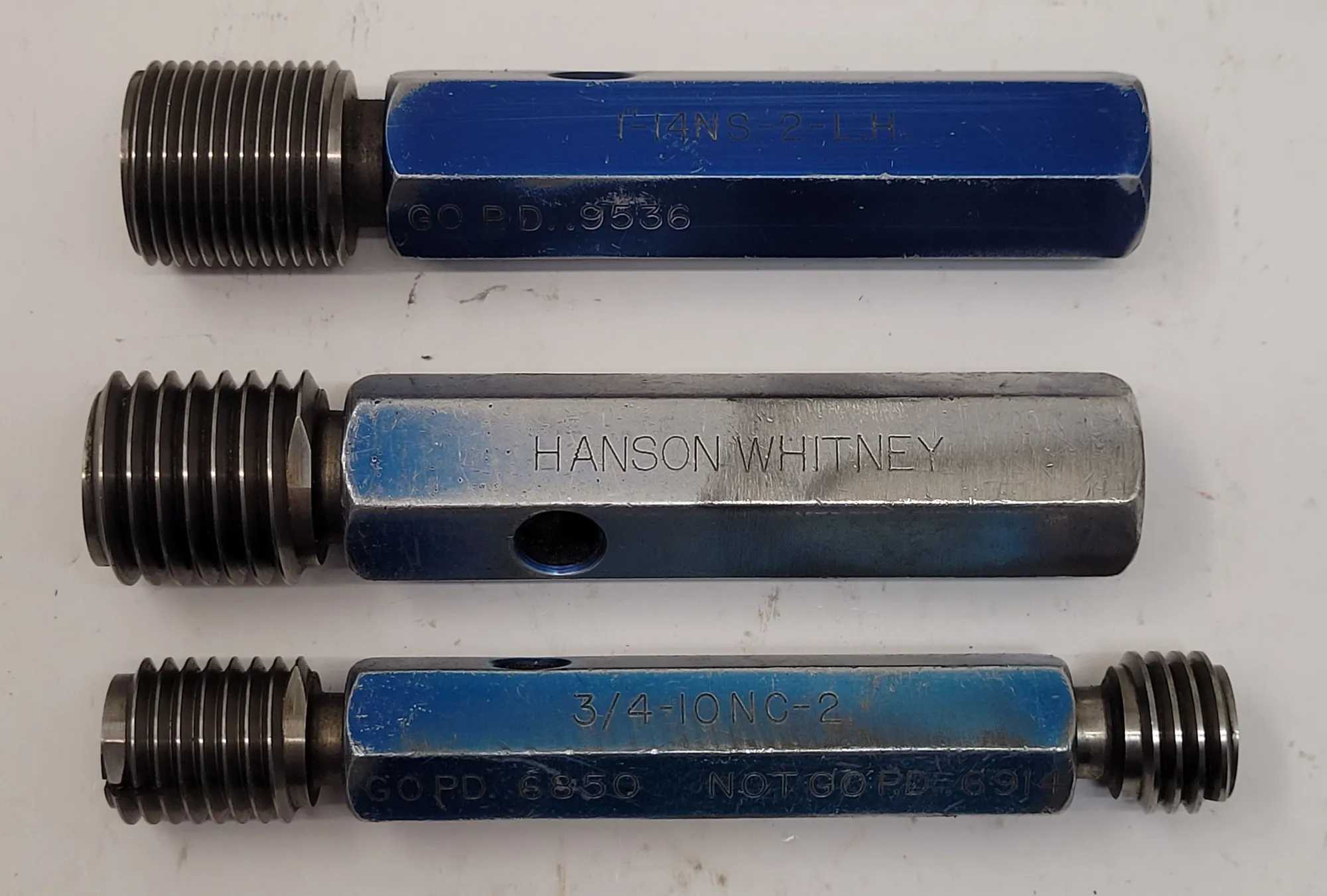 HANSON & WHITNEY GO/NO GO PLUG GAUGE - SET OF 3 – VARIOUS SIZES - MACHINE TOOLING