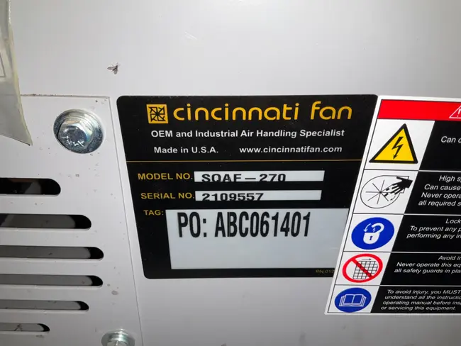 CINCINNATI FAN SQAF-270 EXHAUST FAN - undefined