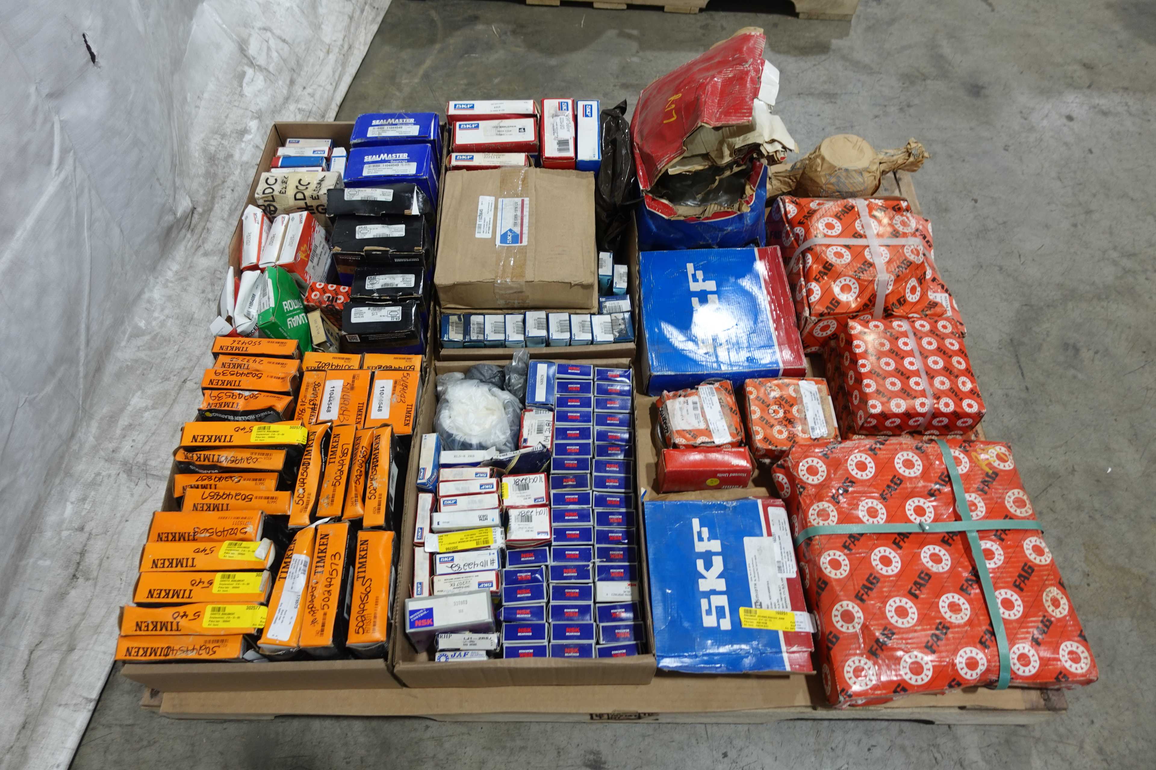 PALLET OF ASSORTED BEARINGS AND BEARING ACCESSORIES, LINERS, ADAPTERS, ROLLER, INSERT, HOUSED UNITS - BEARINGS