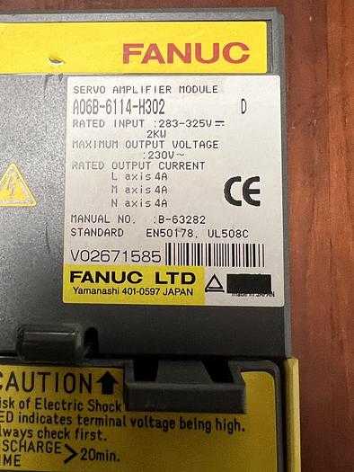 FANUC A06B-6114-H302 AISV-10/10/10 SERVO AMPLIFIER, 3A, 283-339VAC, 1.5KW, 240VAC - SERVO