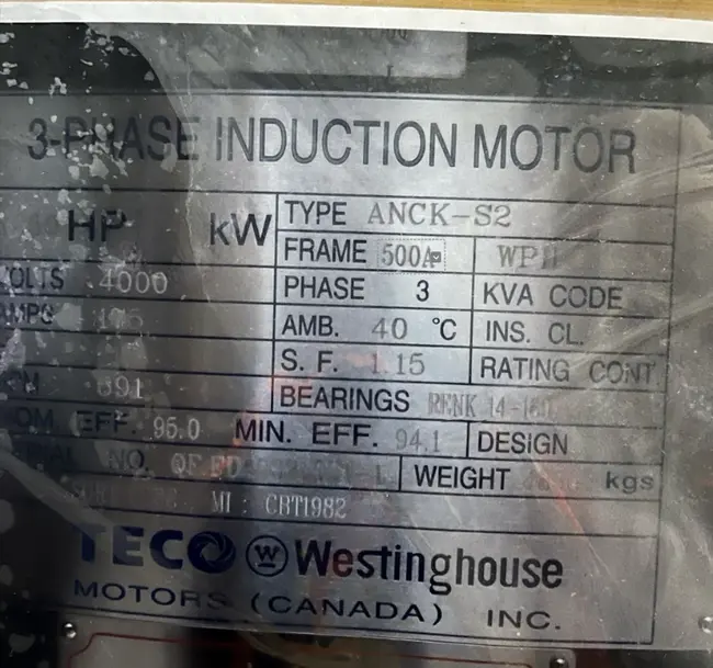 2015 TECO WESTINGHOUSE ANCK-S2 1250 HP INDUCTION MOTOR - undefined