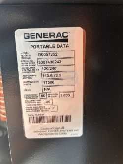 2020 GENERAC G0057352 PORTABLE GENERATOR - PORTABLE POWER GENERATOR