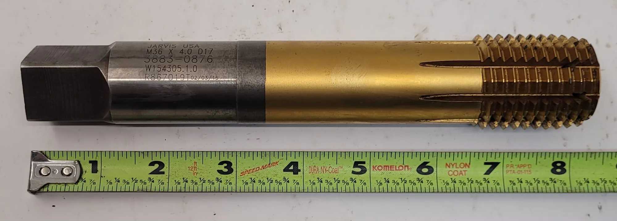 JARVIS USA M36 X 4.0 D17 TAP - 8 FLUTES - OAL 8.25IN - DIA TAP END 1.37IN - MACHINE TOOLING