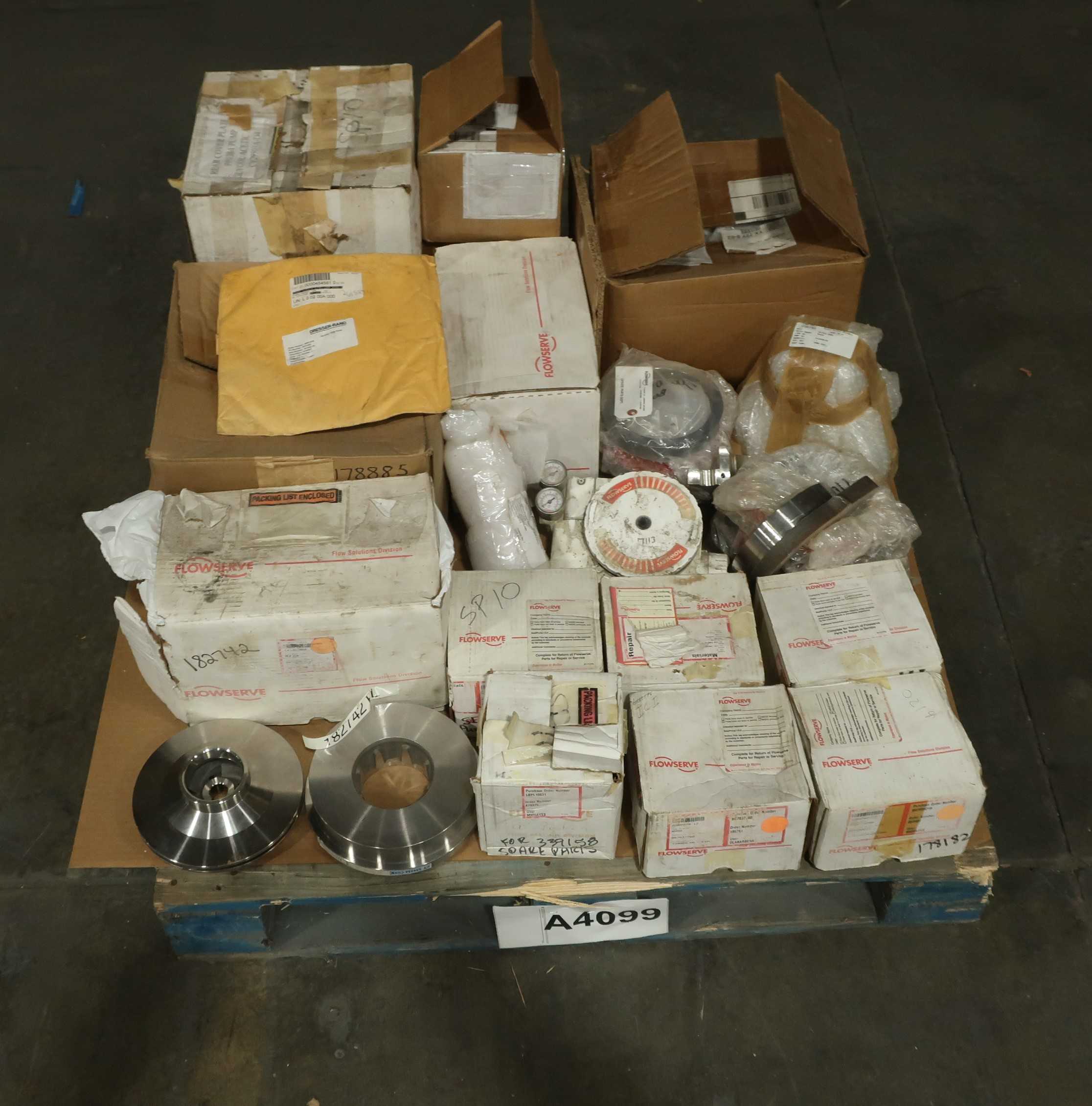 PALLET OF ASSORTED FLOWSERVE REPLACEMENT PARTS - INDUSTRIAL PARTS