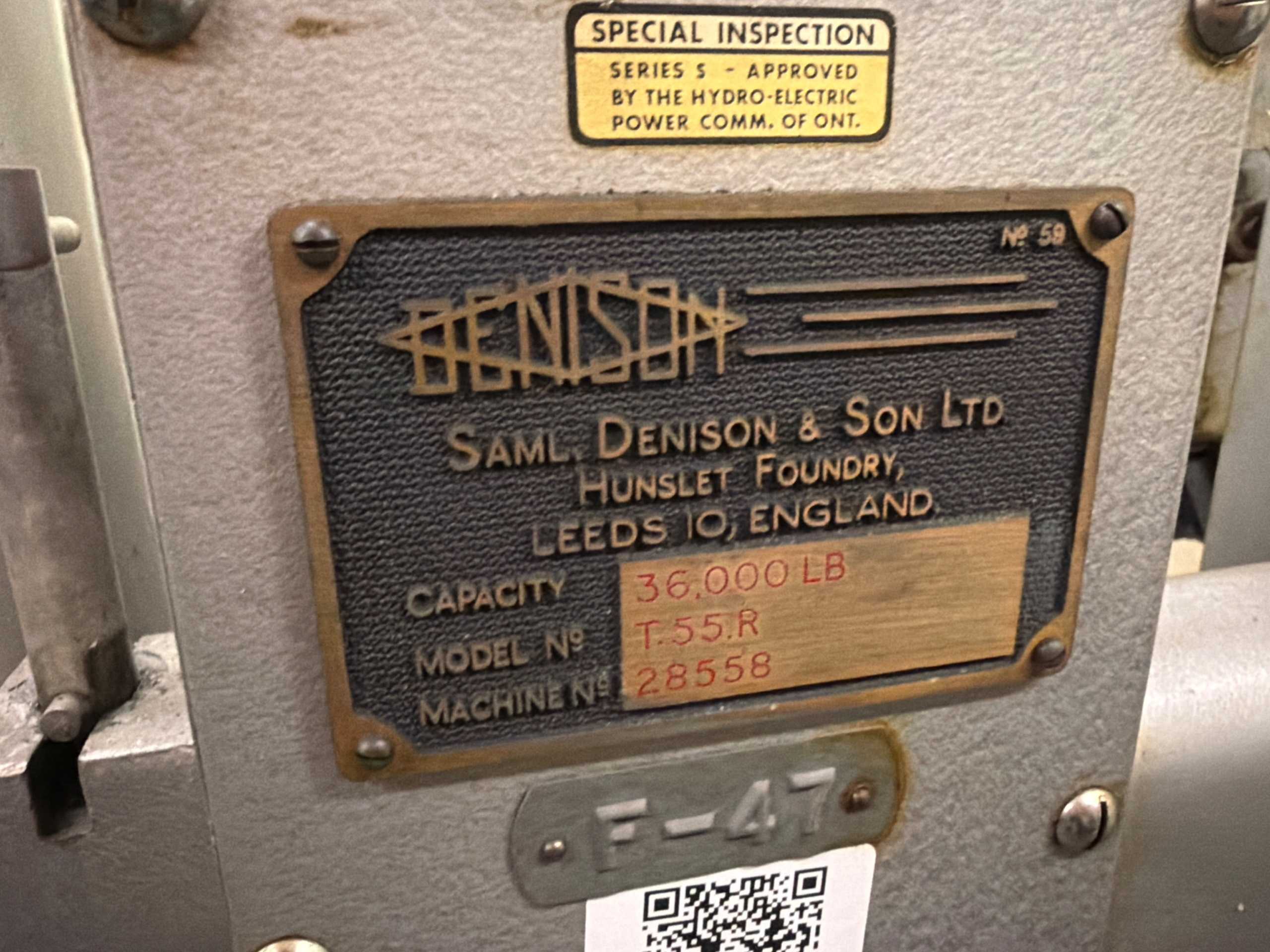 DENISON T-55R TENSILE STRESS RELAXATION TESTER, 36,000 LBS CAPACITY - MATERIAL TESTING