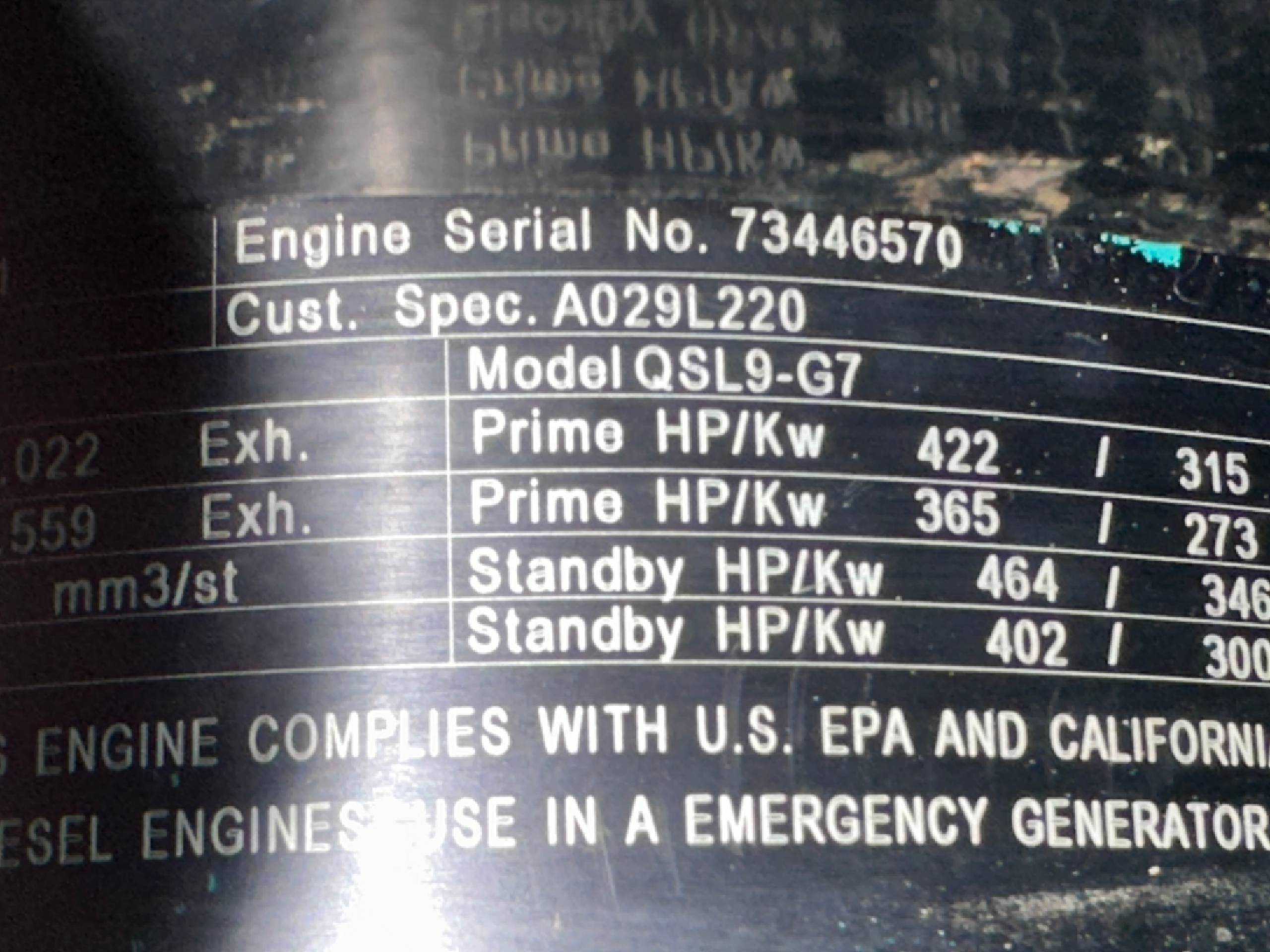 CUMMINS DQDAA 250 KW DIESEL GENERATOR, QSL9-G7 ENGINE, 193 HRS, YR 2012 - CSDG# 4665 - STANDBY POWER GENERATOR