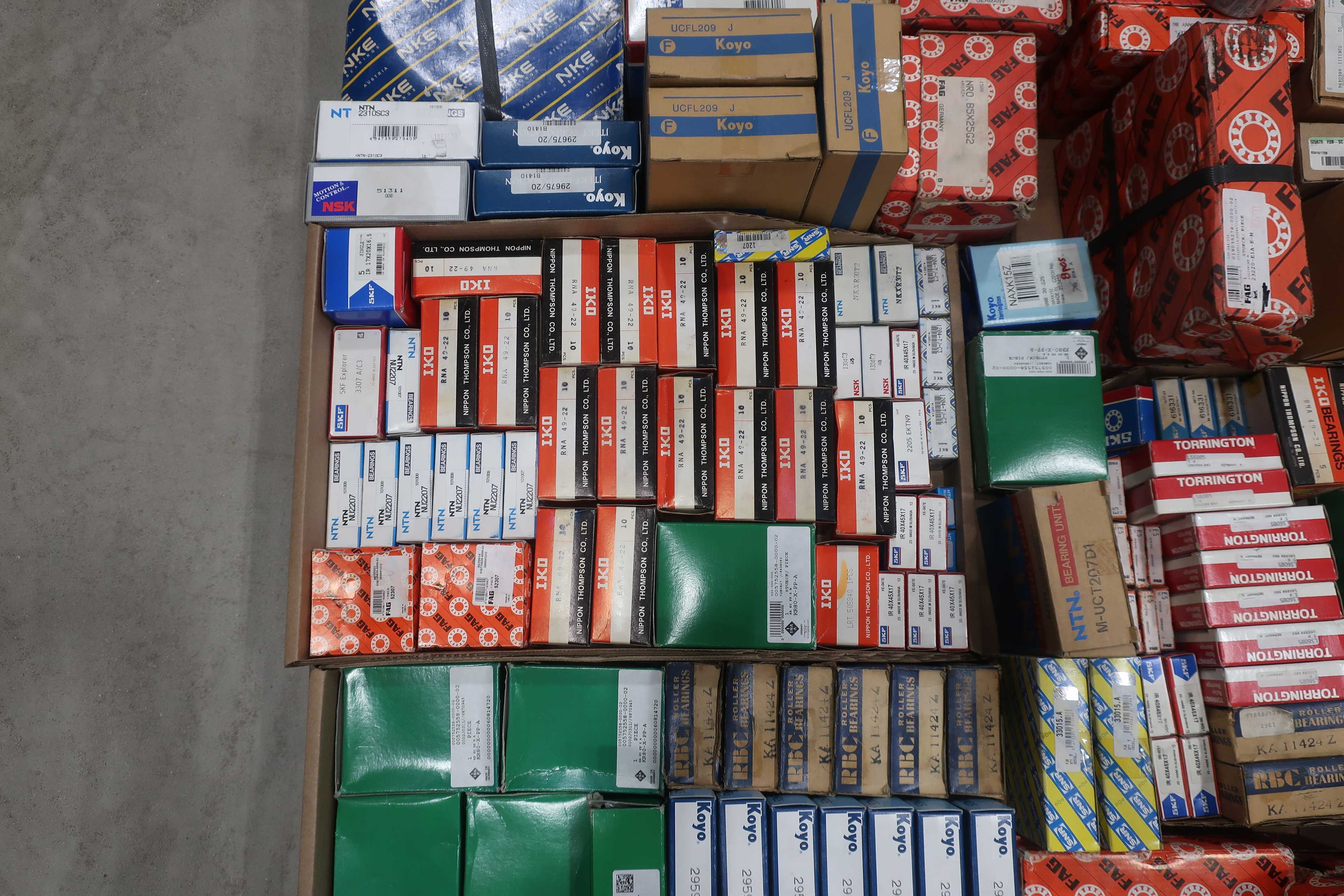 SKU 1738375 - PALLET OF ASSORTED BEARINGS, INA, IKO, NTN, SNR, KOYO, FAG, SKF, NKE - BEARINGS