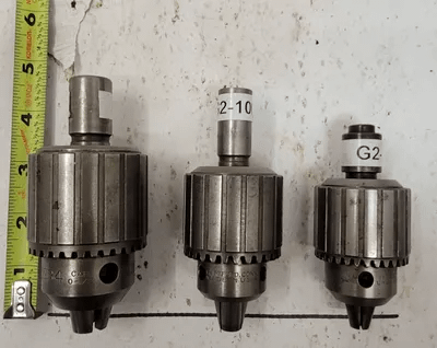 JACOBS DRILL CHUCK SET: NO 34 (0-1/2 CAP), NO 32 (0-3/8 CAP), 2A (0-3/8 IN, #2 TAPER) - MACHINE TOOLING