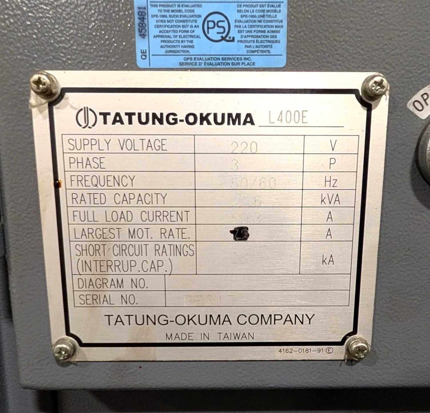 2012 OKUMA GENOS L400E CNC TURNING CENTER, 3000 RPM, 10-INCH CHUCK, 12-POS TURRET, OSP-P200L-R - CNC LATHES