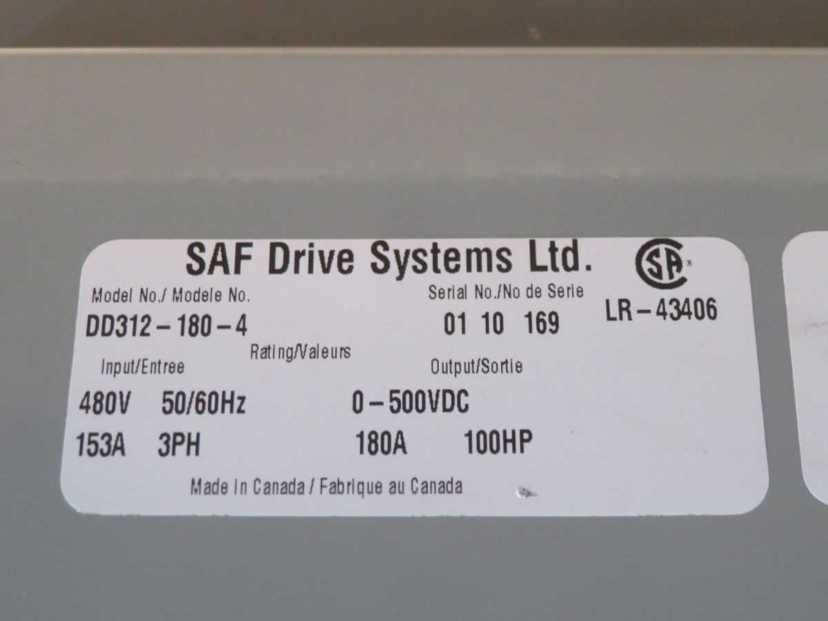 SAF DD312-180-4, DC DRIVES, 180 A OUTPUT, 100 HP OUTPUT, 500 VDC OUTPUT, 460 VAC INPUT - DC DRIVES