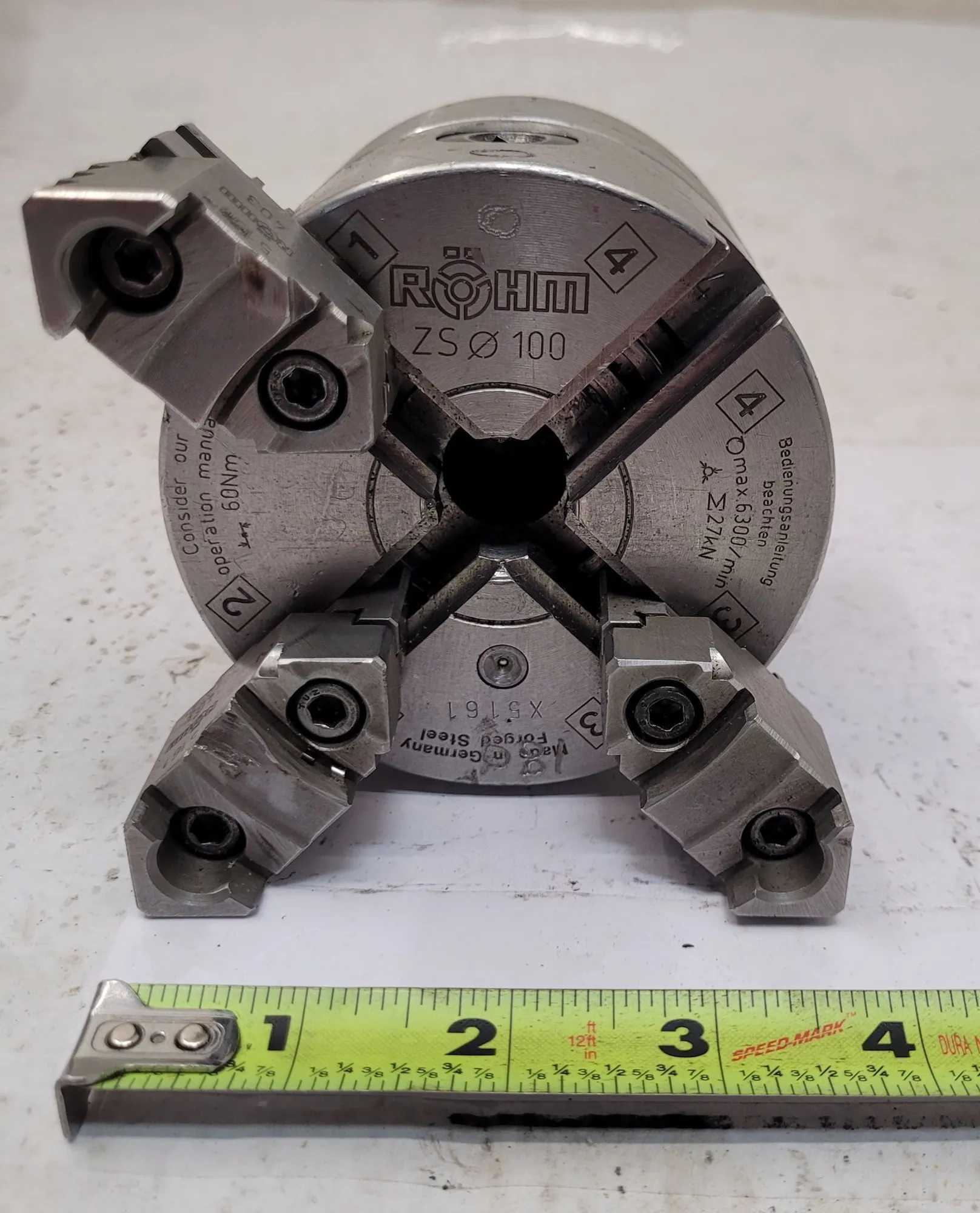 ROHM 4 INCH, 4 JAW LATHE CHUCK 4” DIAMETER - MACHINE TOOLING