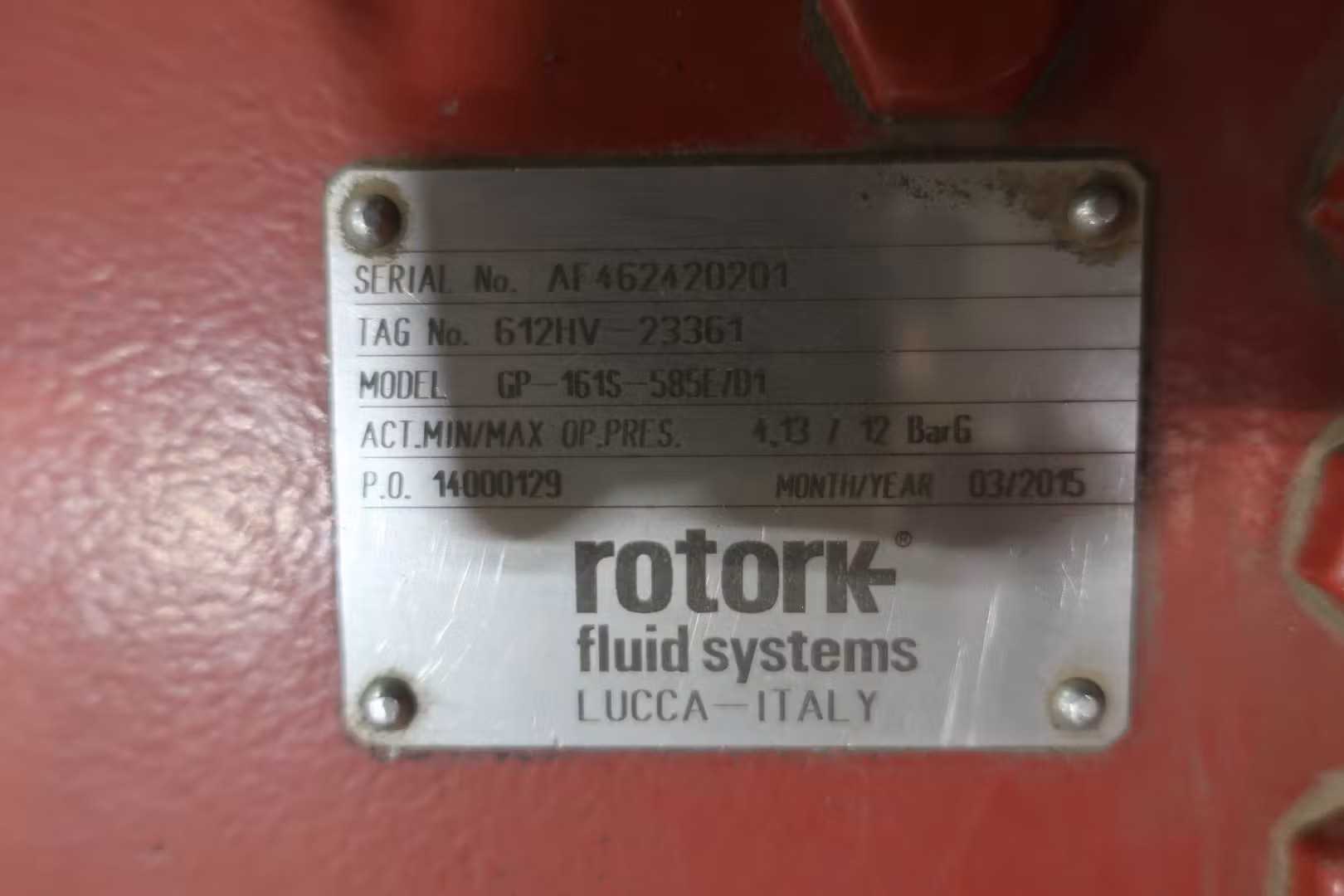 SKU 1761394 - ROTORK GP-161S-585E/D1 PNEUMATIC SCOTCH YOKE ACTUATOR - PNEUMATIC VALVE ACTUATORS