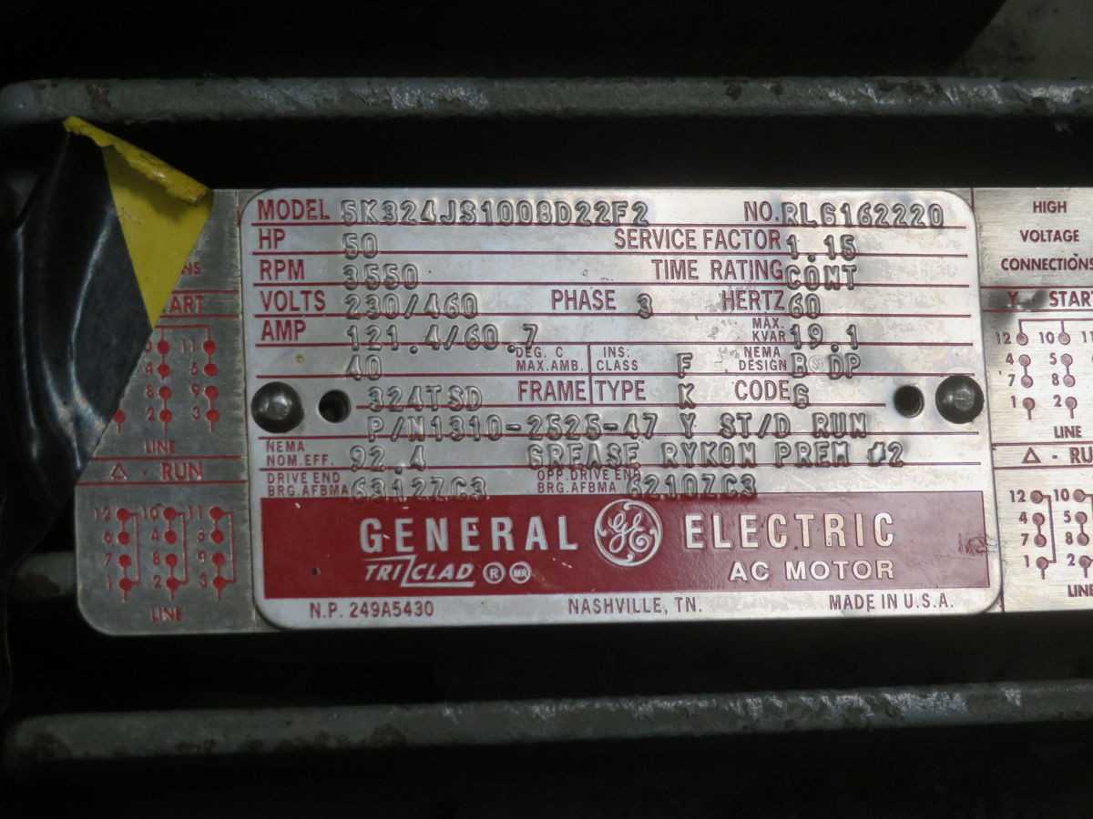 GE 5K324JS1008D22F2 AC MOTORS, 3-PHASE, 50 HP, 3550 RPM, 230/460 VAC/60 HZ, 324TSD, TRICLAD - AC MOTOR