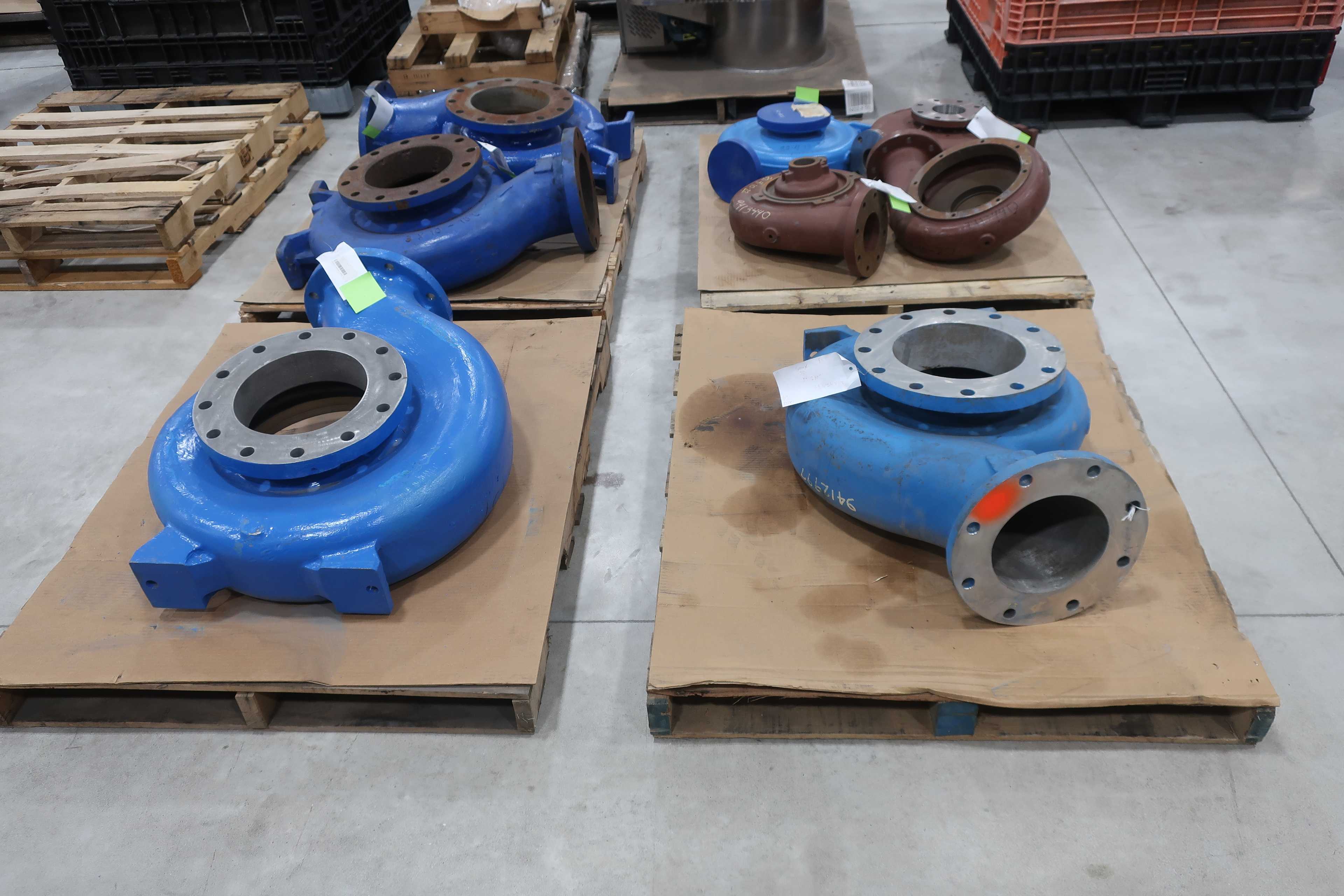 SKU 1751818 - 4 PALLETS OF ASSORTED PUMP CASINGS - PUMP REPLACEMENT PARTS