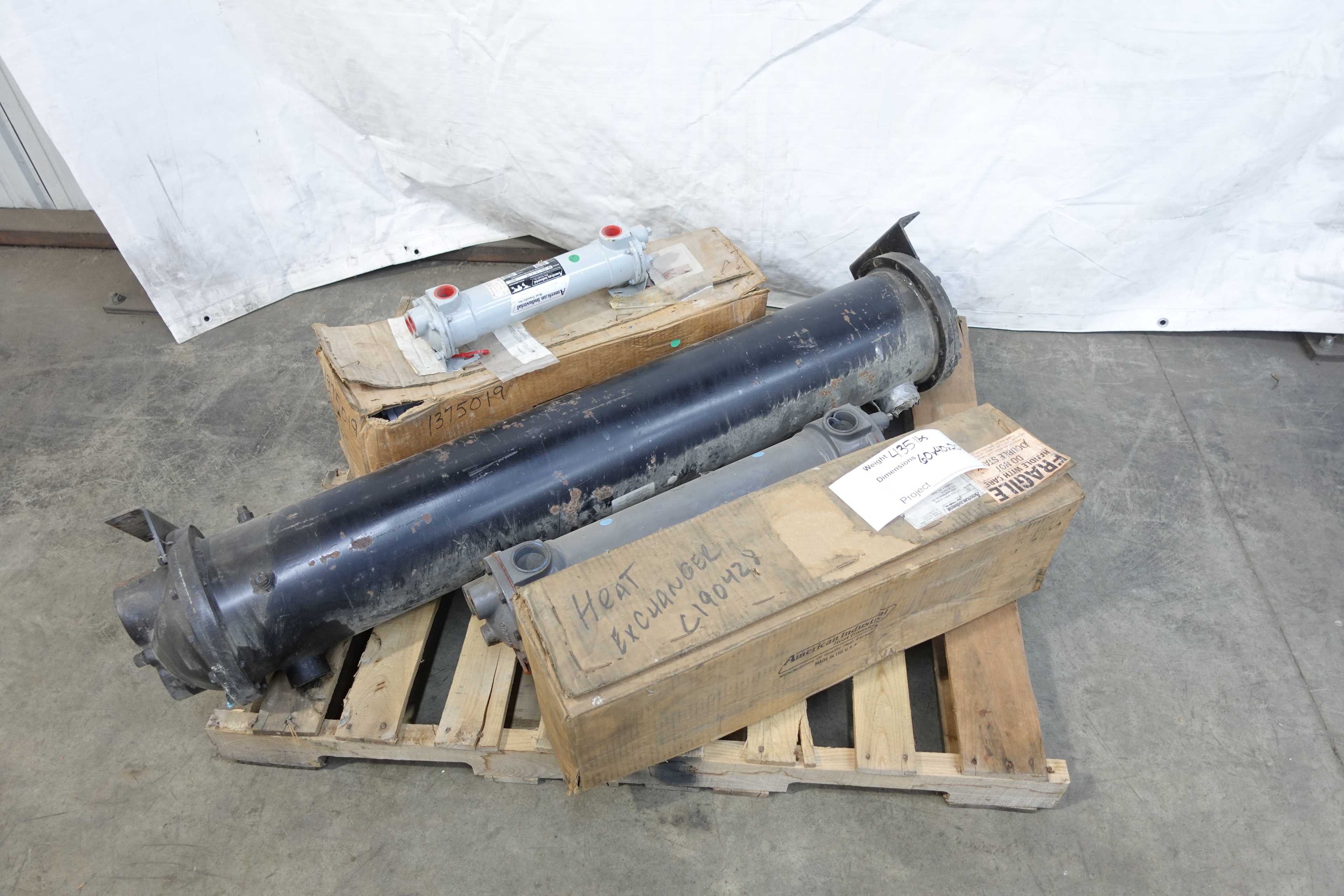 PALLET OF ASSORTED AMERICAN INDUSTRIAL HEAT EXCHANGERS - SHELL & TUBE HEAT EXCHANGER