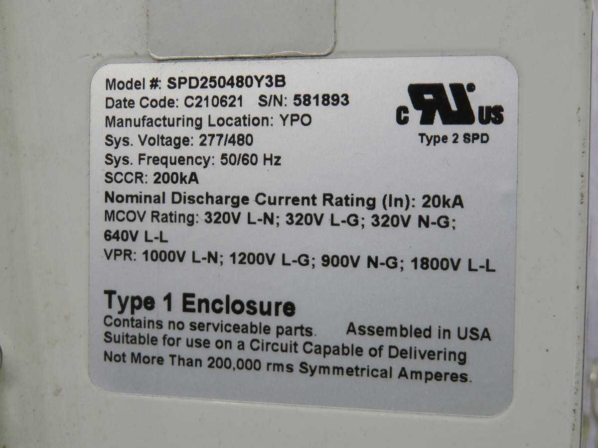 EATON SPD250480Y3B, SURGE SUPPRESSORS, 277/480V SYS VOLTAGE, 200KA SCCR, 1000V VPR - SURGE SUPPRESSOR