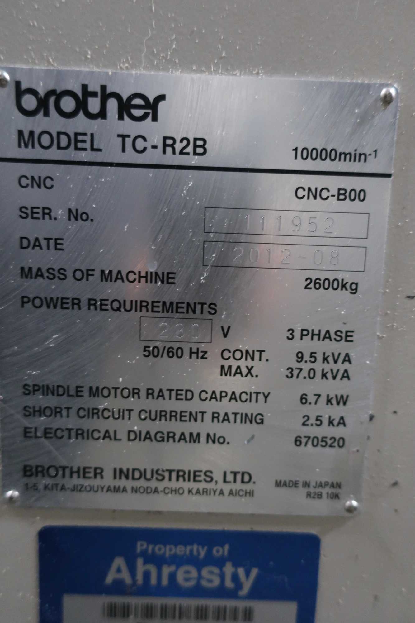 2012 BROTHER TC-R2B CNC DRILL TAP CENTER, 10,000 RPM, #30 TAPER, 15 HP - VERTICAL MACHINING CENTERS
