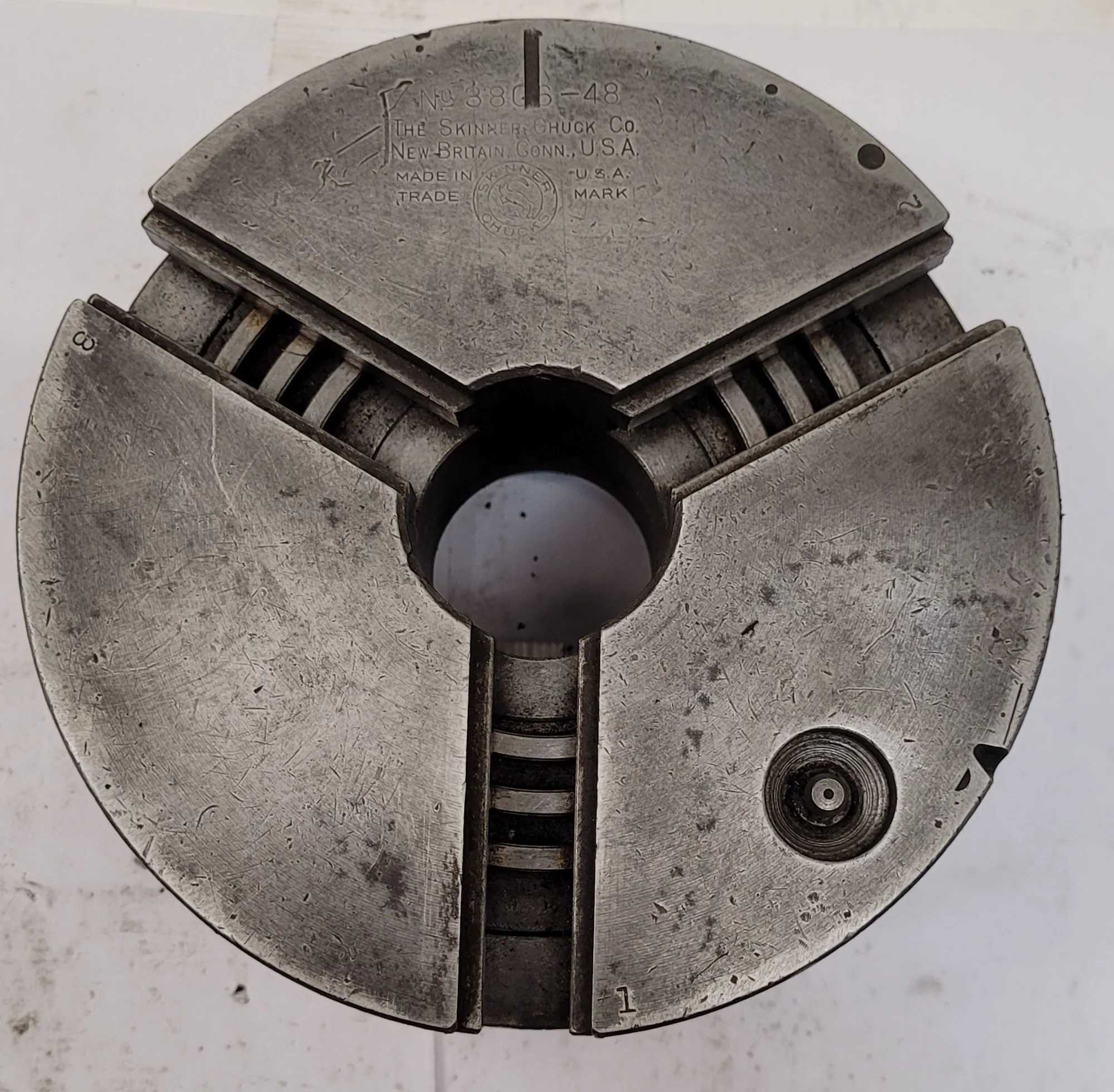 SKINNER LATHE CHUCK, 6-INCH DIAMETER, 3-JAW CONFIGURATION, MODEL 3806-48 - MACHINE TOOLING