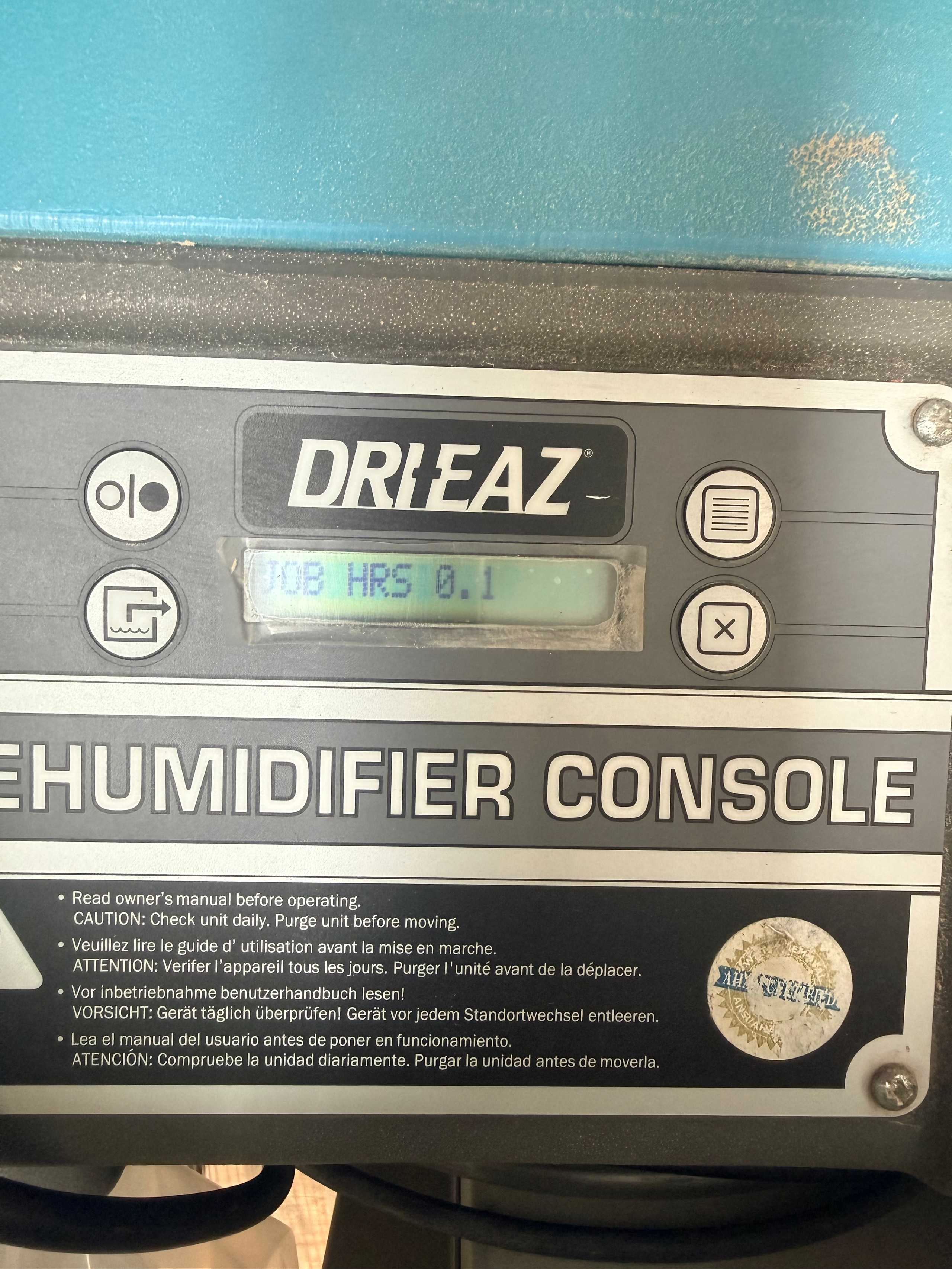 DRIEAZ, 1200 F203-A, DEHUMIDIFIER, 120 VAC, 1-PH POWER, 150 PPD CAPACITY, 325 CFM AIRFLOW, 107 LB WEIGHT - DEHUMIDIFIER