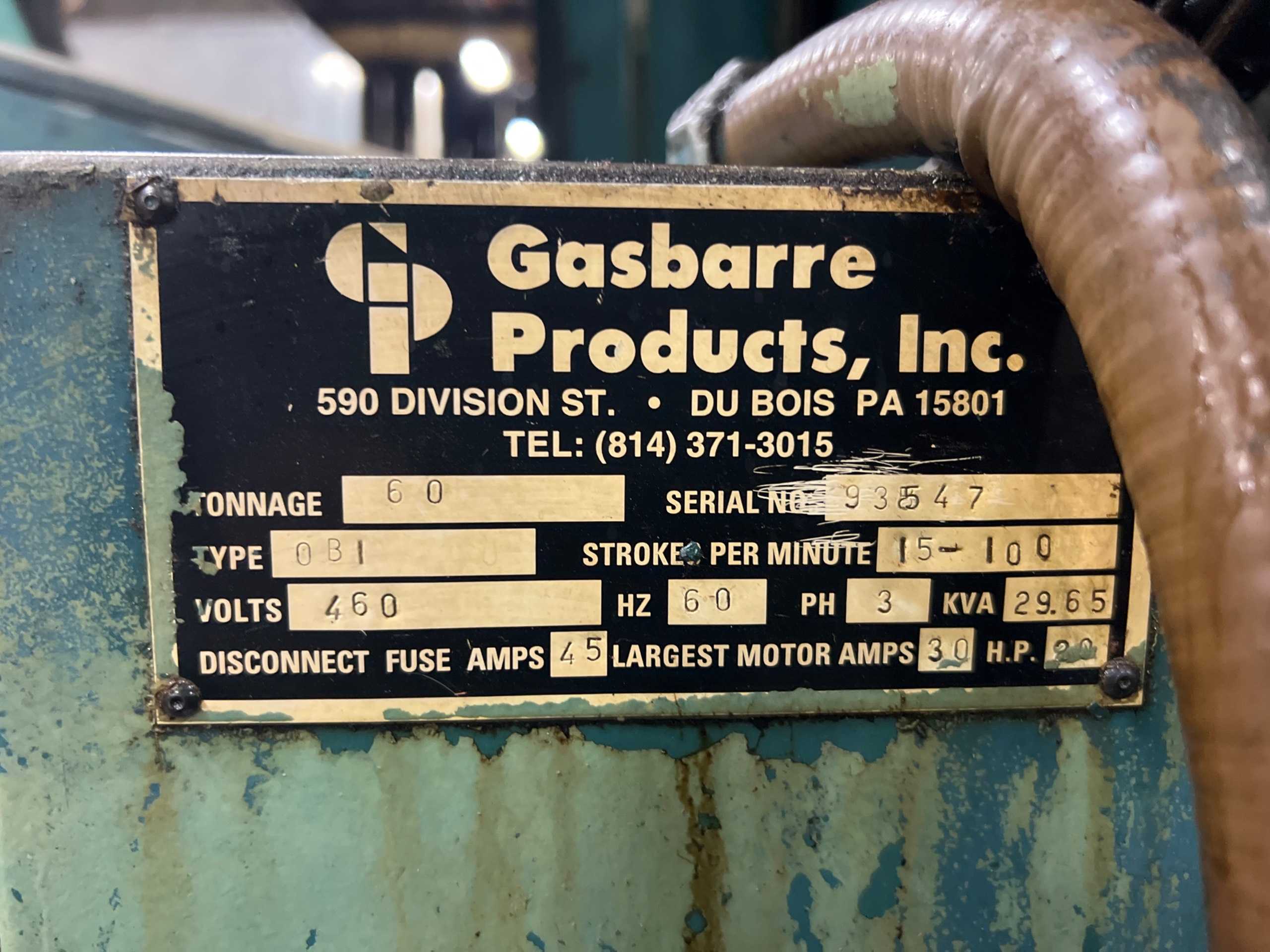 GASBARRE OBI 60 TON MECHANICAL PRESS - MECHANICAL PRESSES