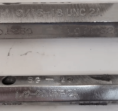 GO/NO GO PLUG GAUGE SET (3) - 9/16-18 UNC 2A, 1/2-20 UNF 2A, .5625-12 UNC-2B - MACHINE TOOLING